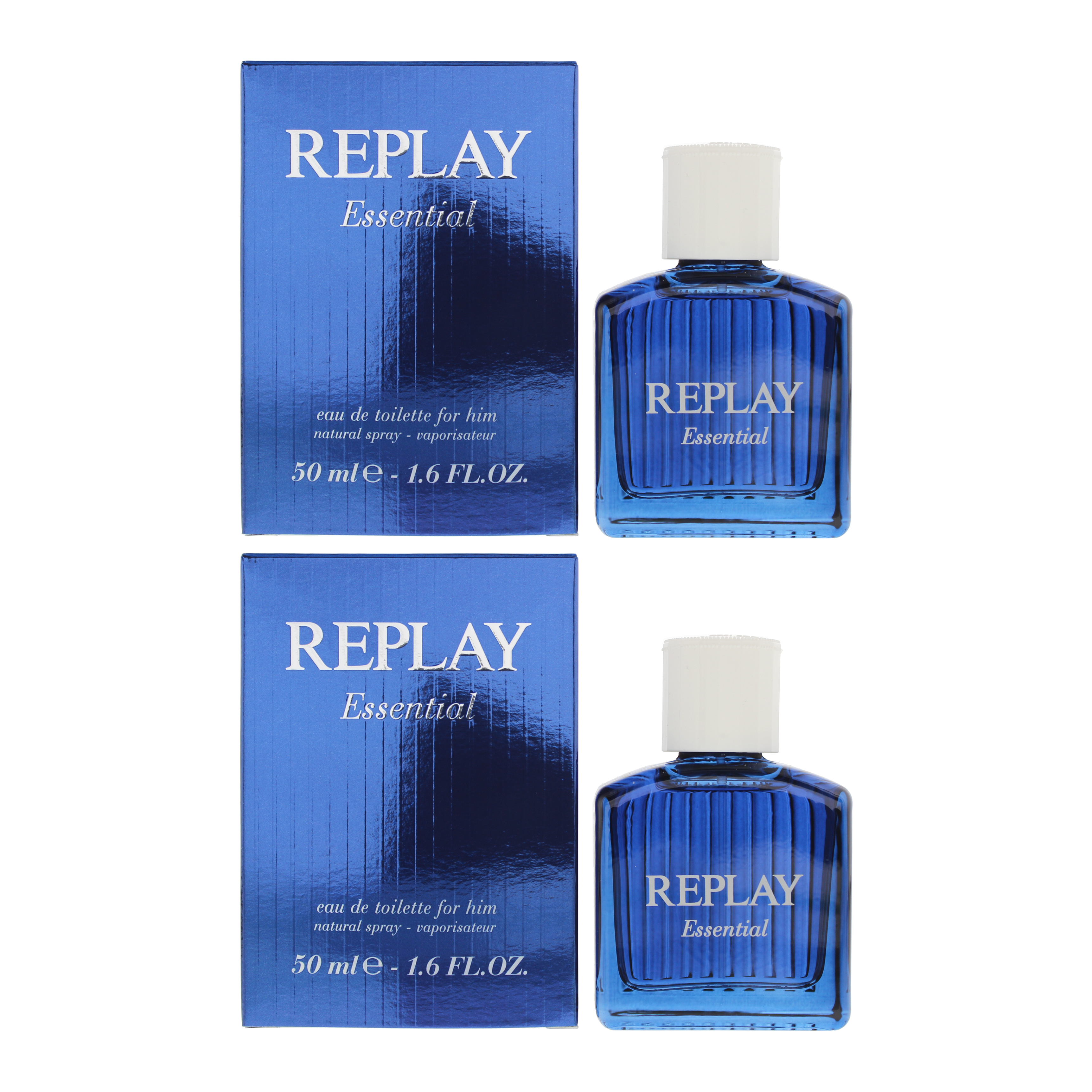 Replay Mens Essential For Him Eau De Toilette 50ml x 2 - One Size