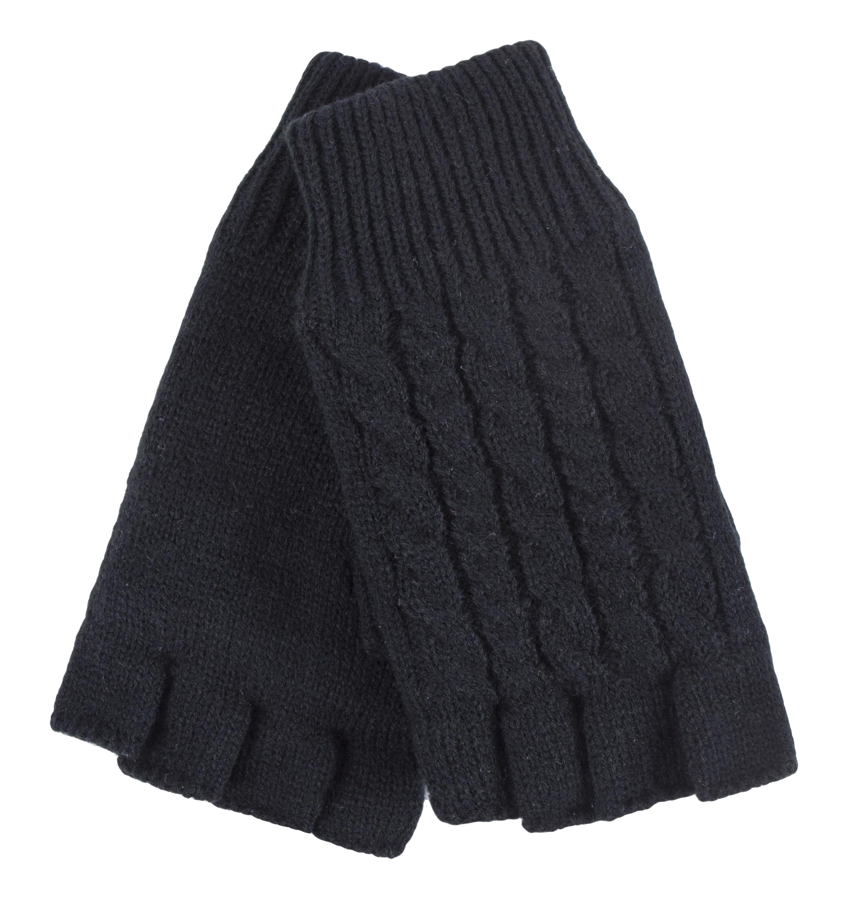 Heat Holders Womens - Ladies Cable Knitted Winter Thermal Fingerless Gloves - Black - One Size