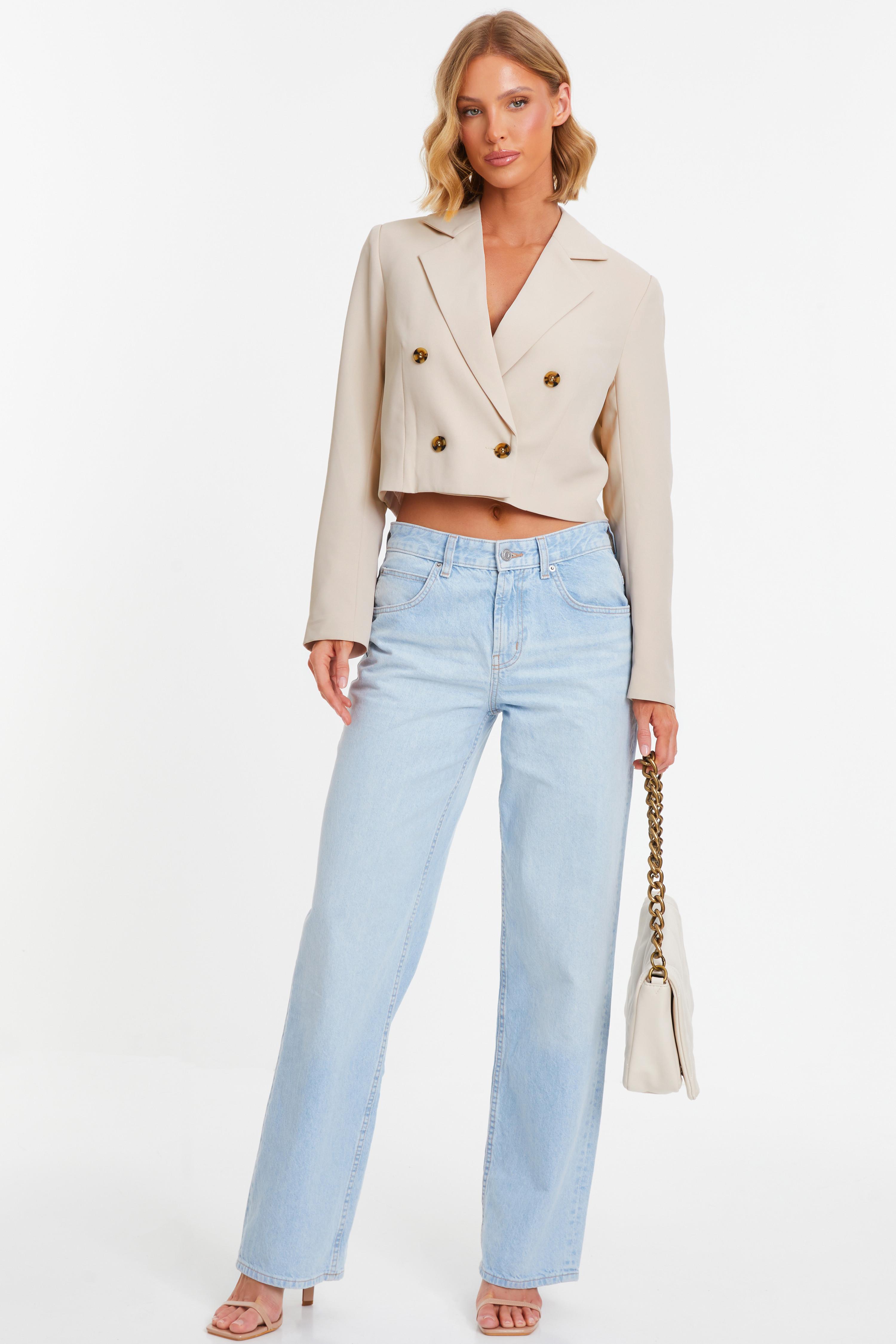 Quiz Womens Stone Cropped Tailored Blazer - Size 18 Uk