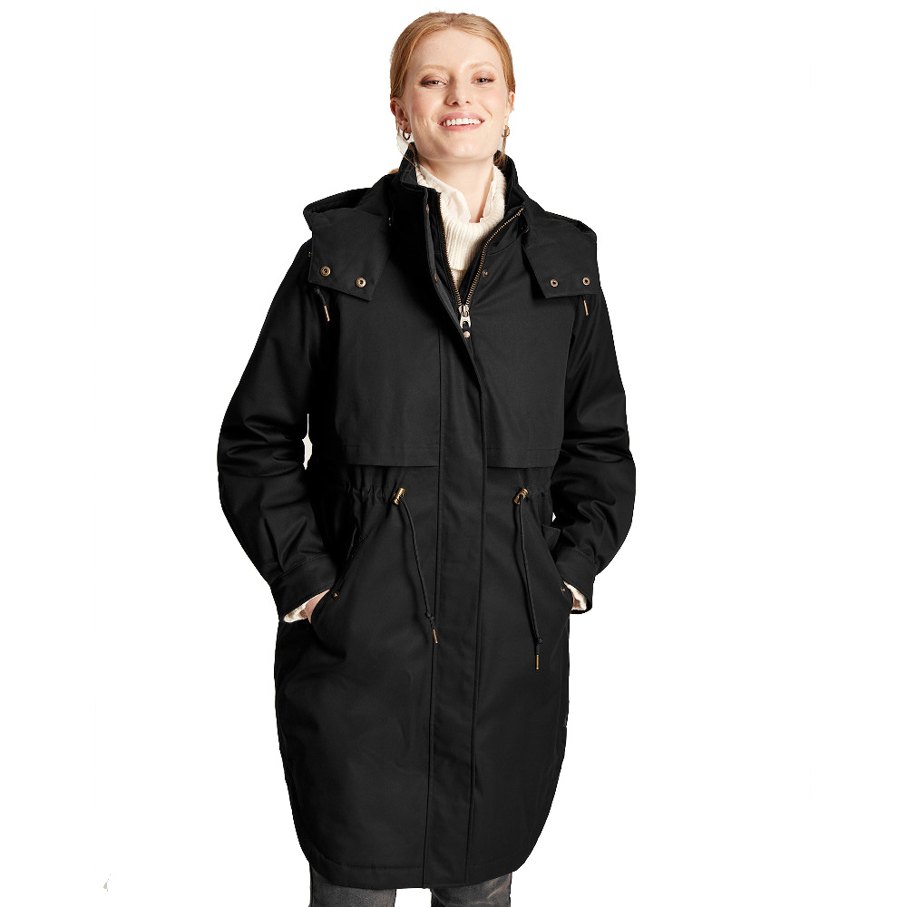 Joules Womens Langford Quilted Longline Waterproof Coat - Black - Size 10 UK