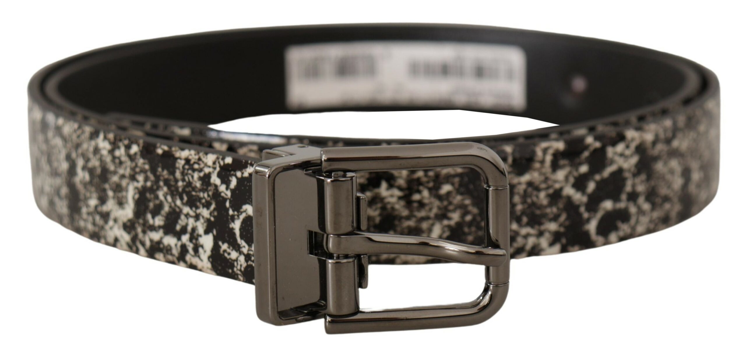 Dolce & Gabbana Mens Black Marble Print Leather Gray Logo Belt - Size 90 cm