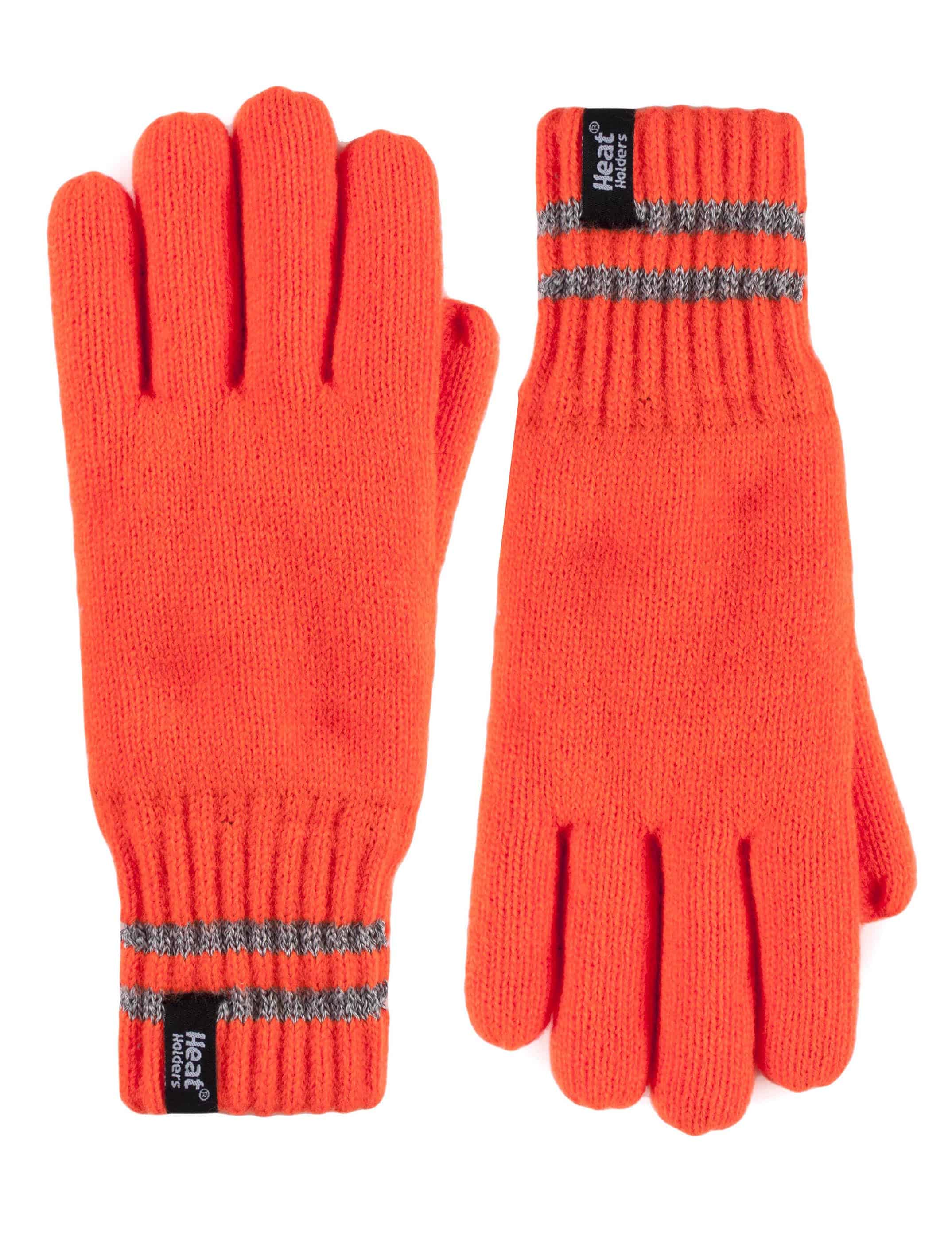 Heat Holders - Mens hi-vis reflective outdoor thermal knitted Gloves - Orange - Size L/XL