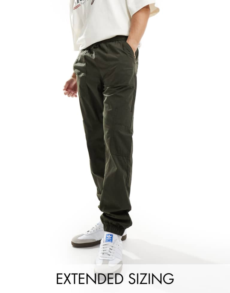 ASOS DESIGN Mens pull on cargo jogger in khaki with elasticated waist-Green - Size X-Small