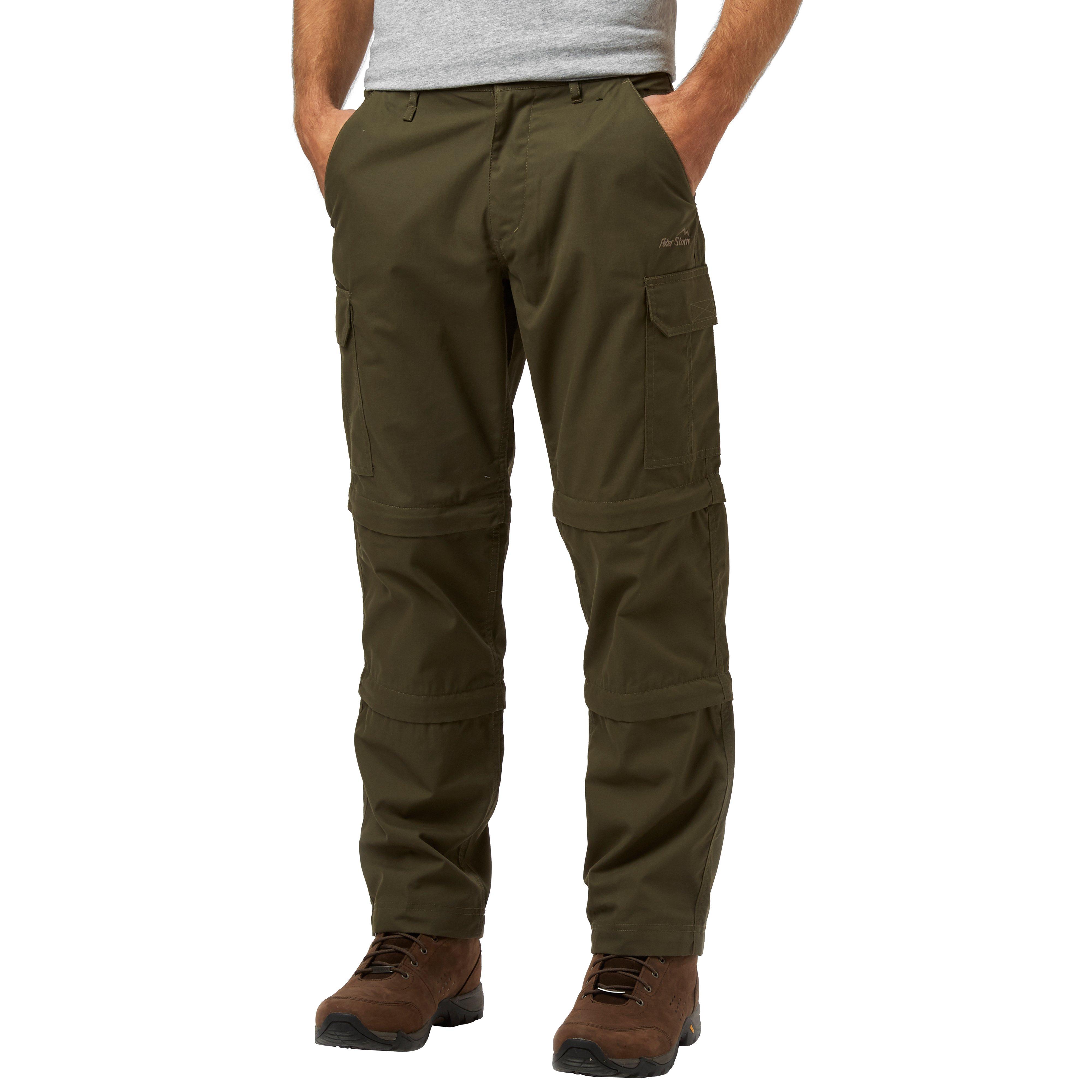 Peter Storm Mens Ramble II Water Resistant Double Zip Off Walking & Hiking Trousers - Khaki - Size 32 (Waist)