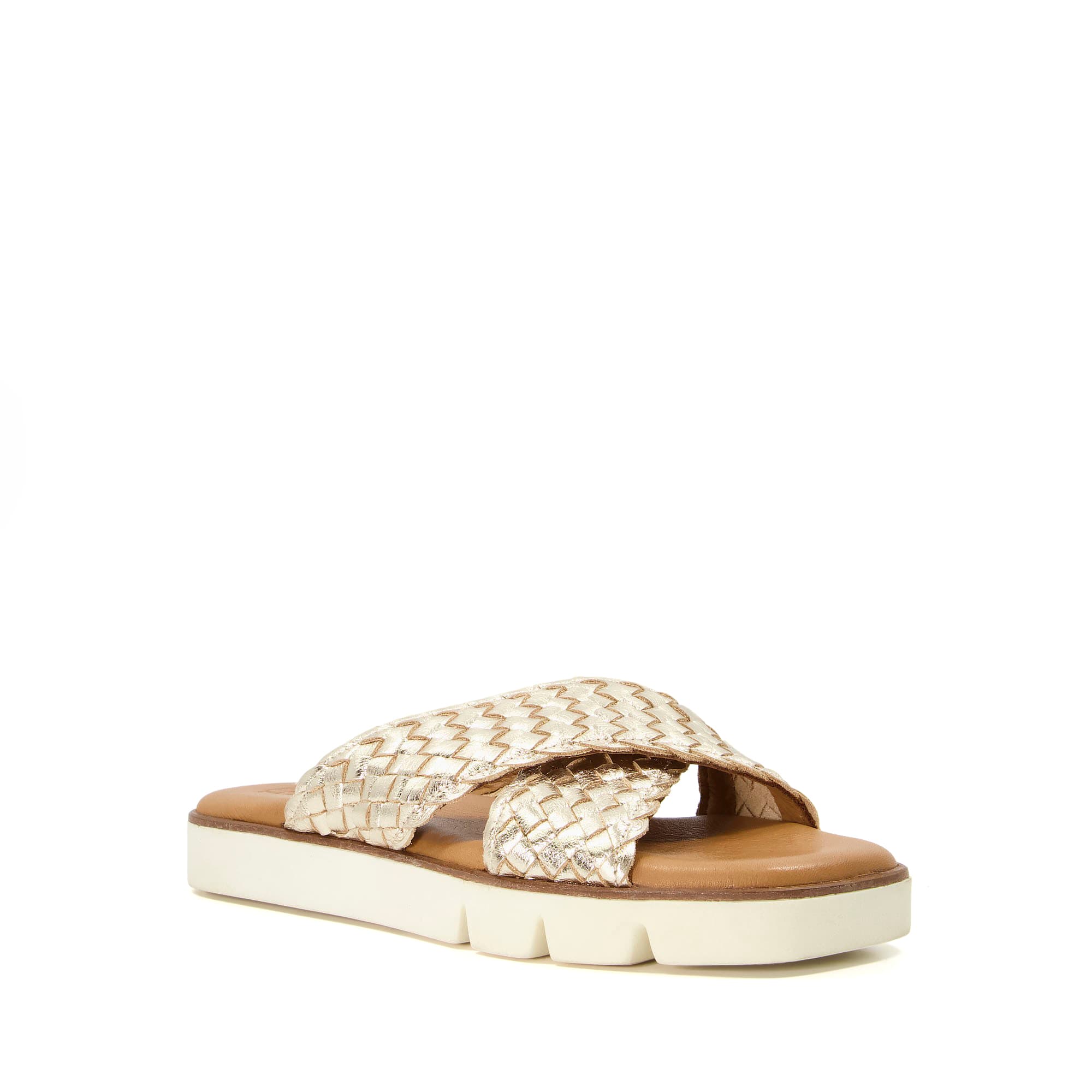 Dune London Womens Ladies Woven Sliders Lexey - Gold Leather (archived) - Size UK 8