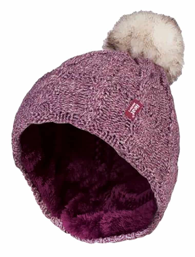 Heat Holders Womens - Ladies Knit Fleece Lined Thermal Bobble Hat with Pom Pom - Rose - One Size