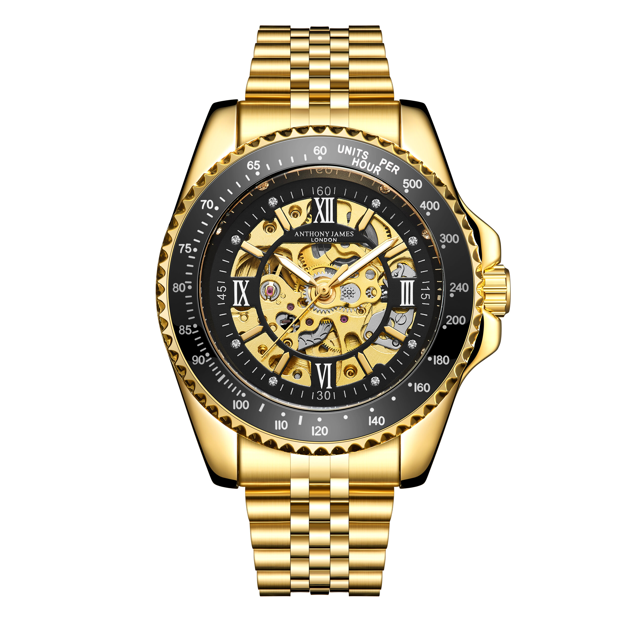 Anthony James Mens Hand Assembled Limited Edition Tachymeter Sports Automatic Gold Stainless Steel - One Size