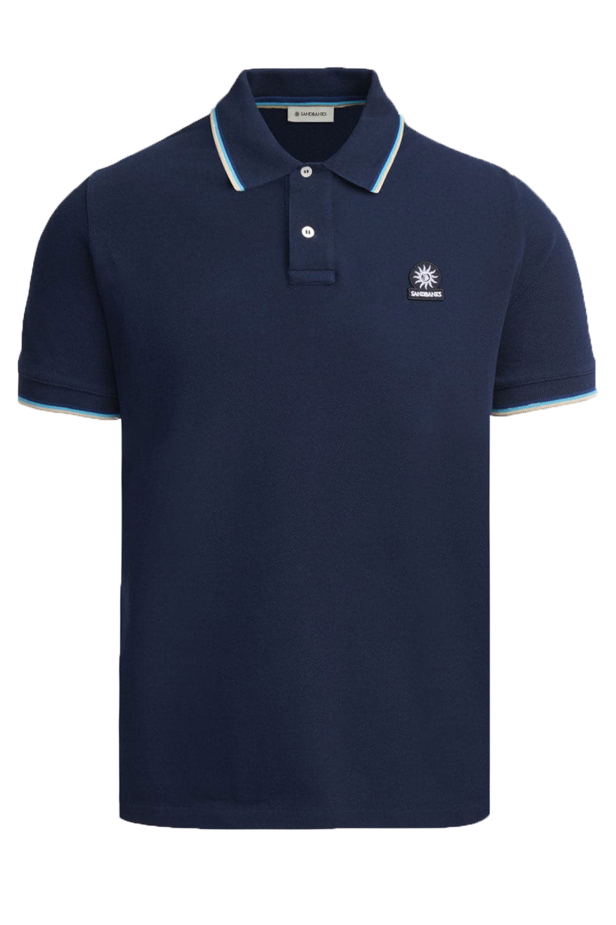 Sandbanks Mens Badge Logo Tipped Sleeve Polo Shirt Navy Cotton - Size Large