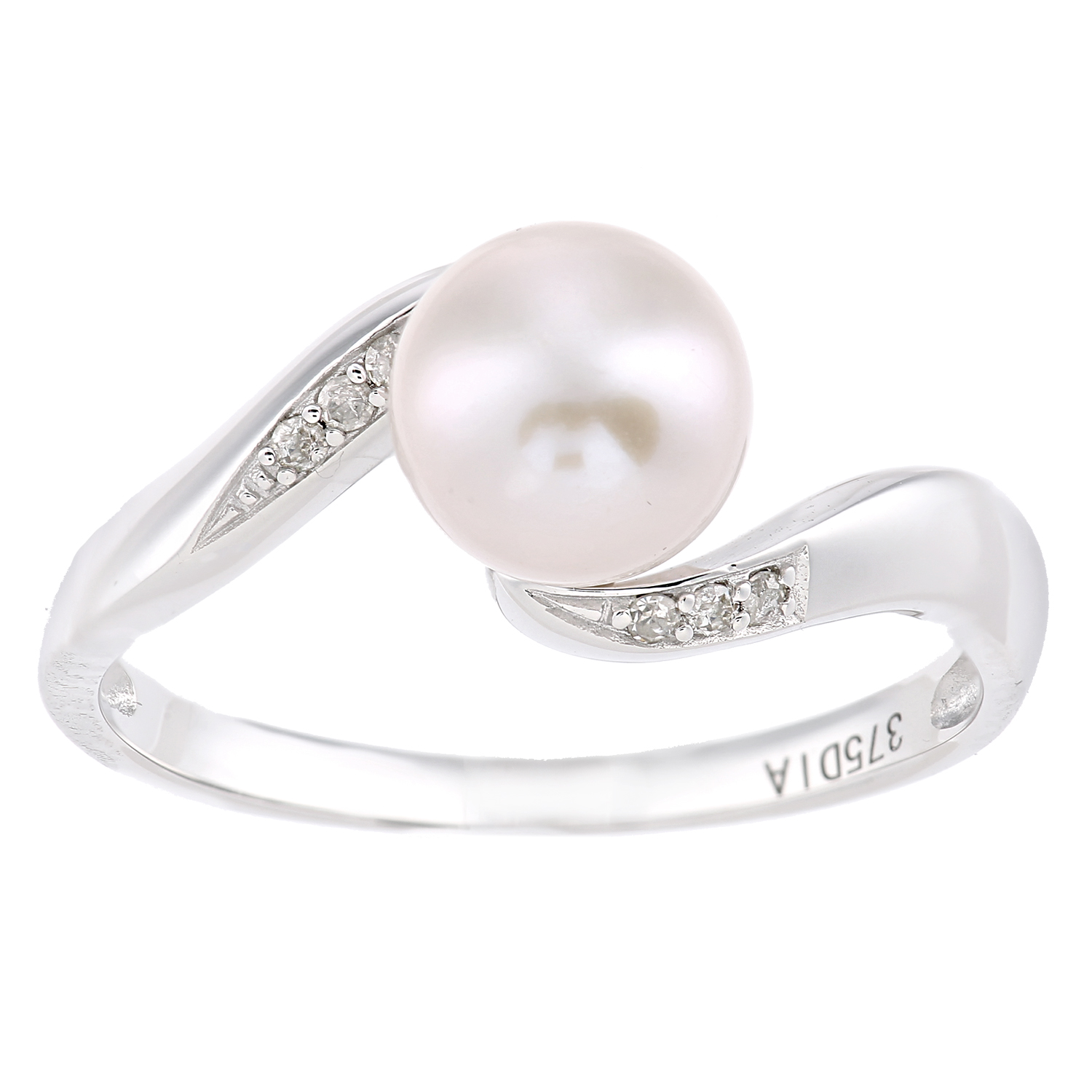 Diamant L'Eternel Womens 9ct White Gold, 0.04ct Diamonds with Cultured pearl Ring - Size P