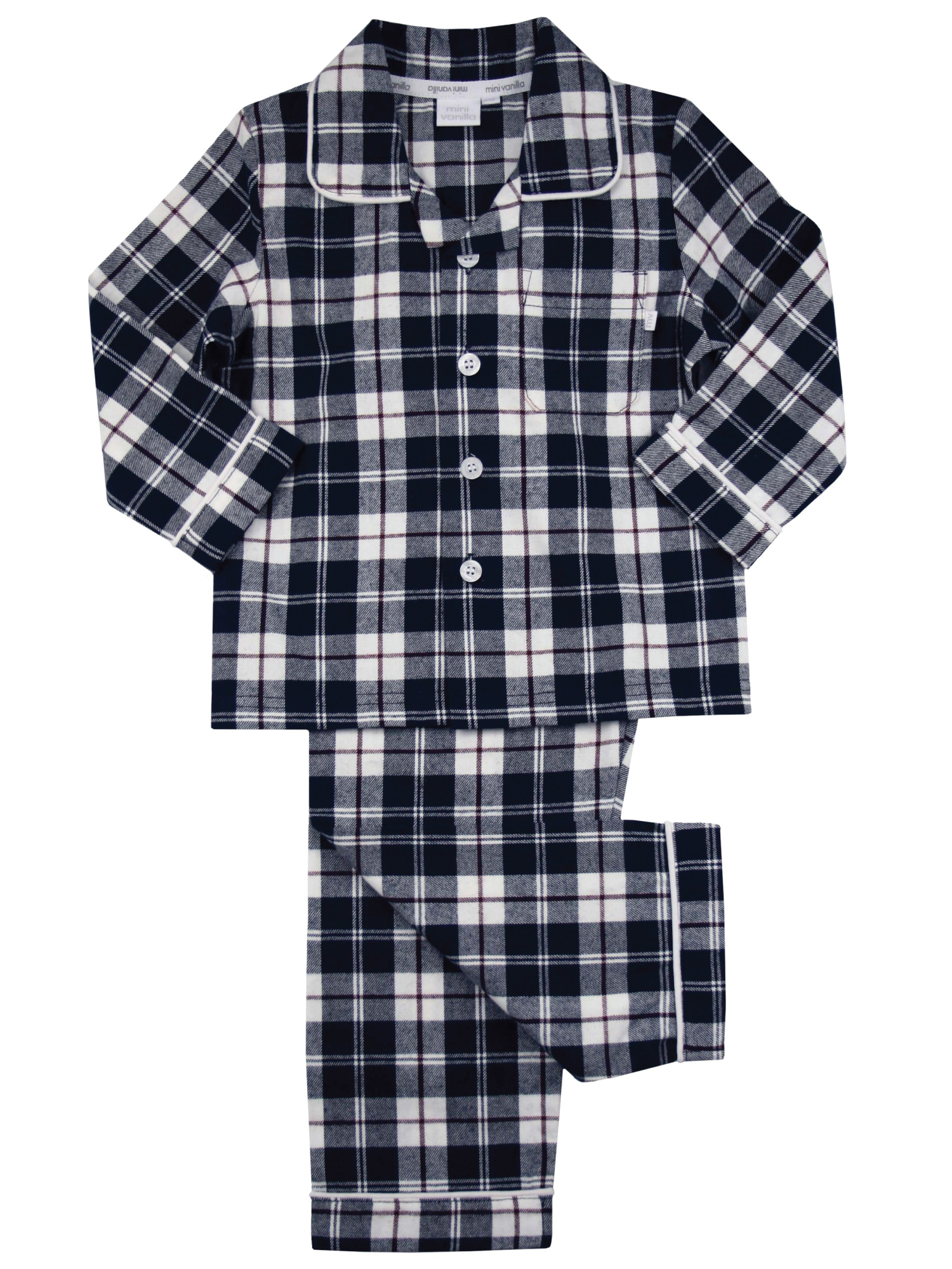 Mini Vanilla Boys Kelby Navy Check Cotton Traditional Pyjamas - Size 3-4Y