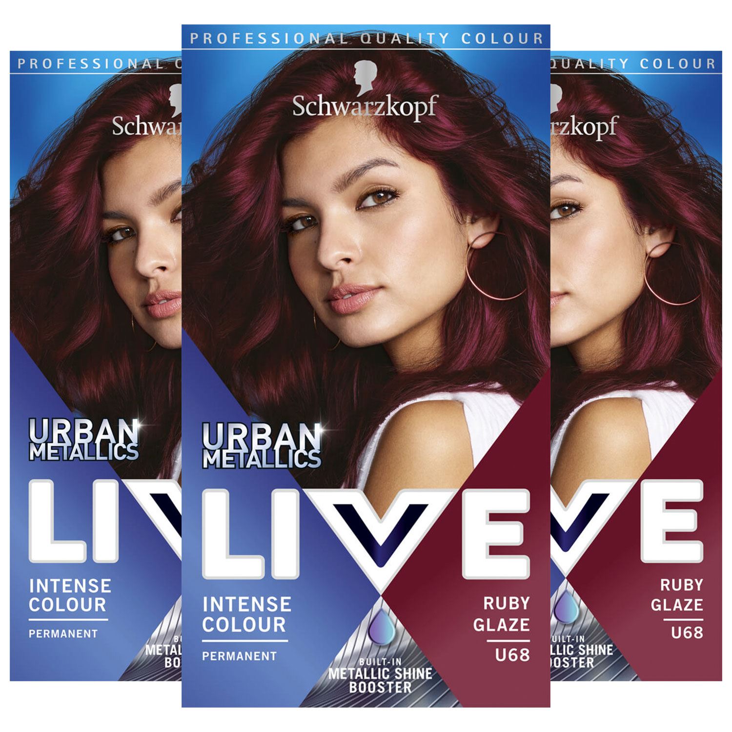 Schwarzkopf Womens 3x Live Intense Urban Metallics Permanent Hair Dye, U68 Ruby Glaze - Cream - One Size