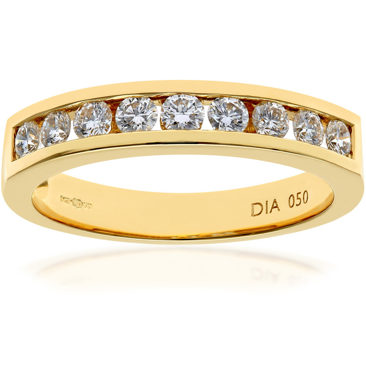 Diamant L'Eternel Womens 18ct Yellow Gold Certified Half Carat IJ/I Diamond Channel Set Eternity Ring - Size K.5