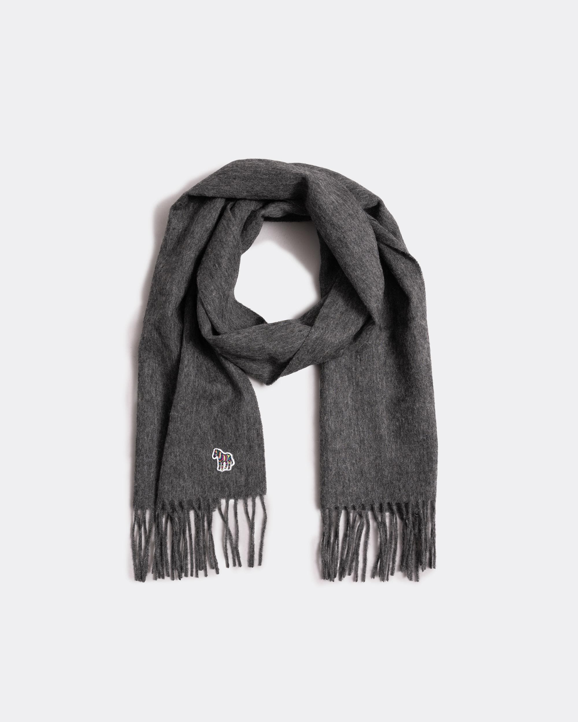 Paul Smith Mens Zebra Patch Wool Scarf - Grey - One Size