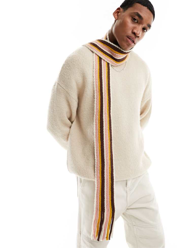 ASOS DESIGN Mens knitted skinny scarf in multi stripe - Multicolour - One Size