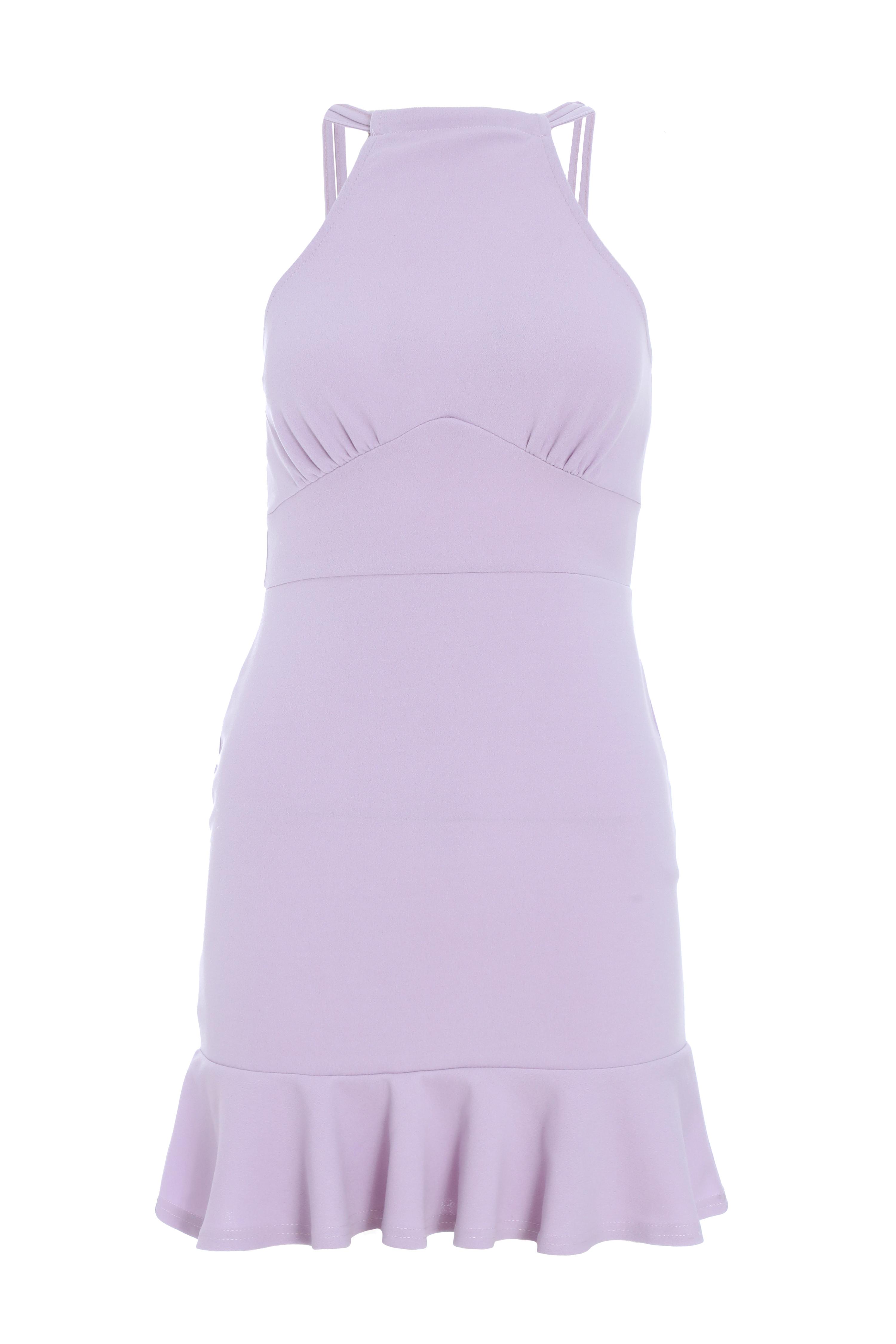 Quiz Womens Petite Lilac Bodycon Frill Hem Mini Dress - Size 14 UK