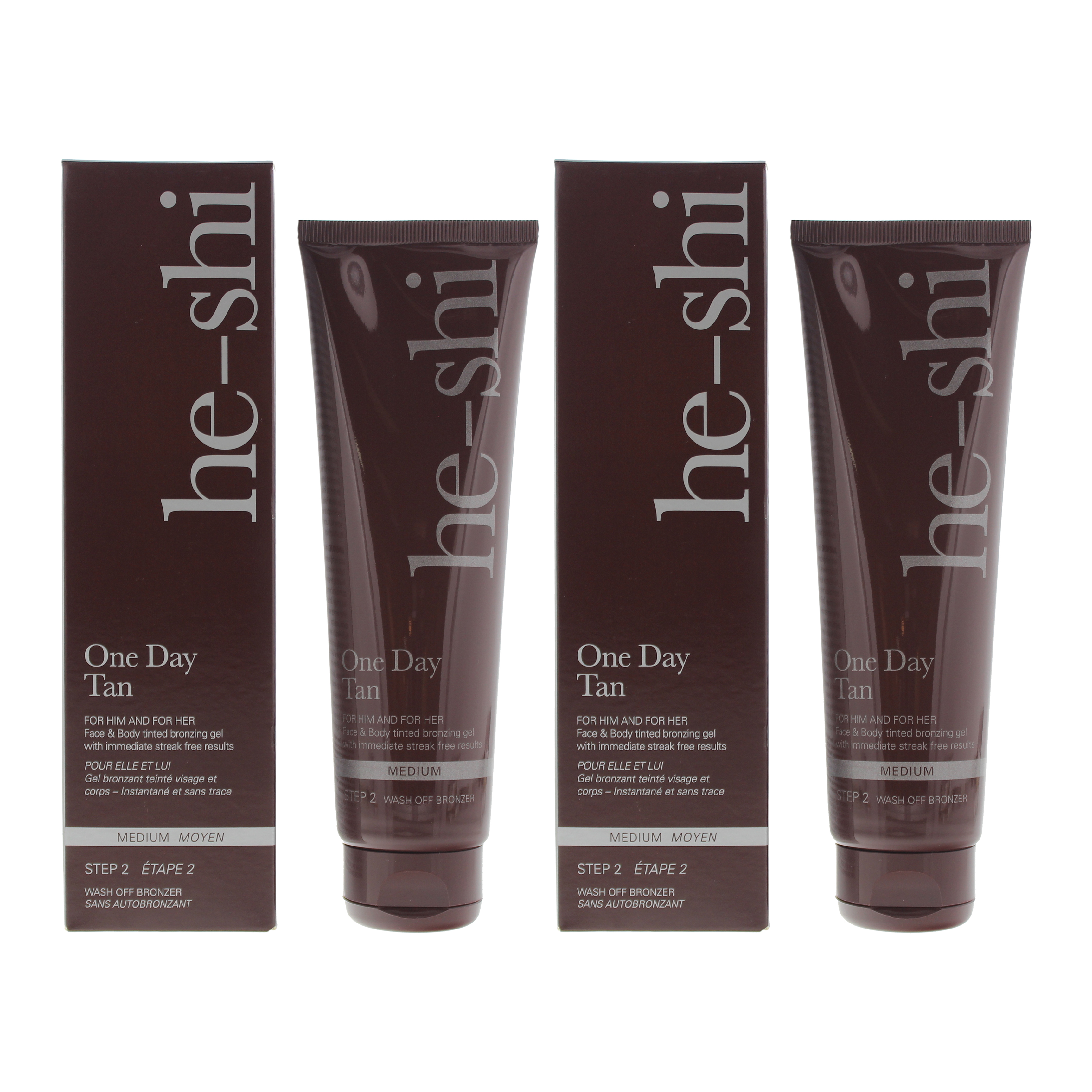 He Shi Unisex He-Shi One Day Face & Body Medium Tanning Gel 150ml x 2 - One Size