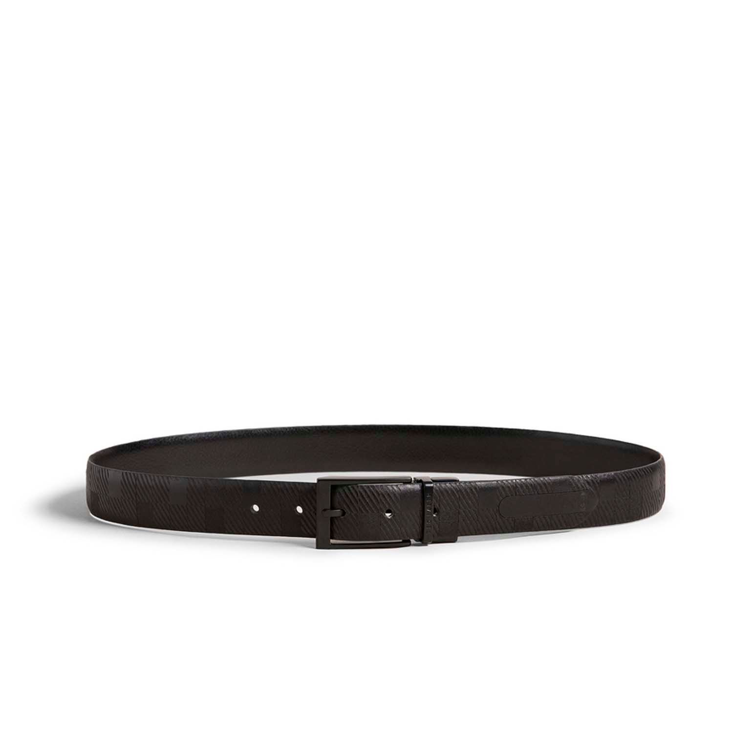 Ted Baker Mens Accessories Checkinn House Check Leather Belt in Black Leather (archived) - Size 28 inches