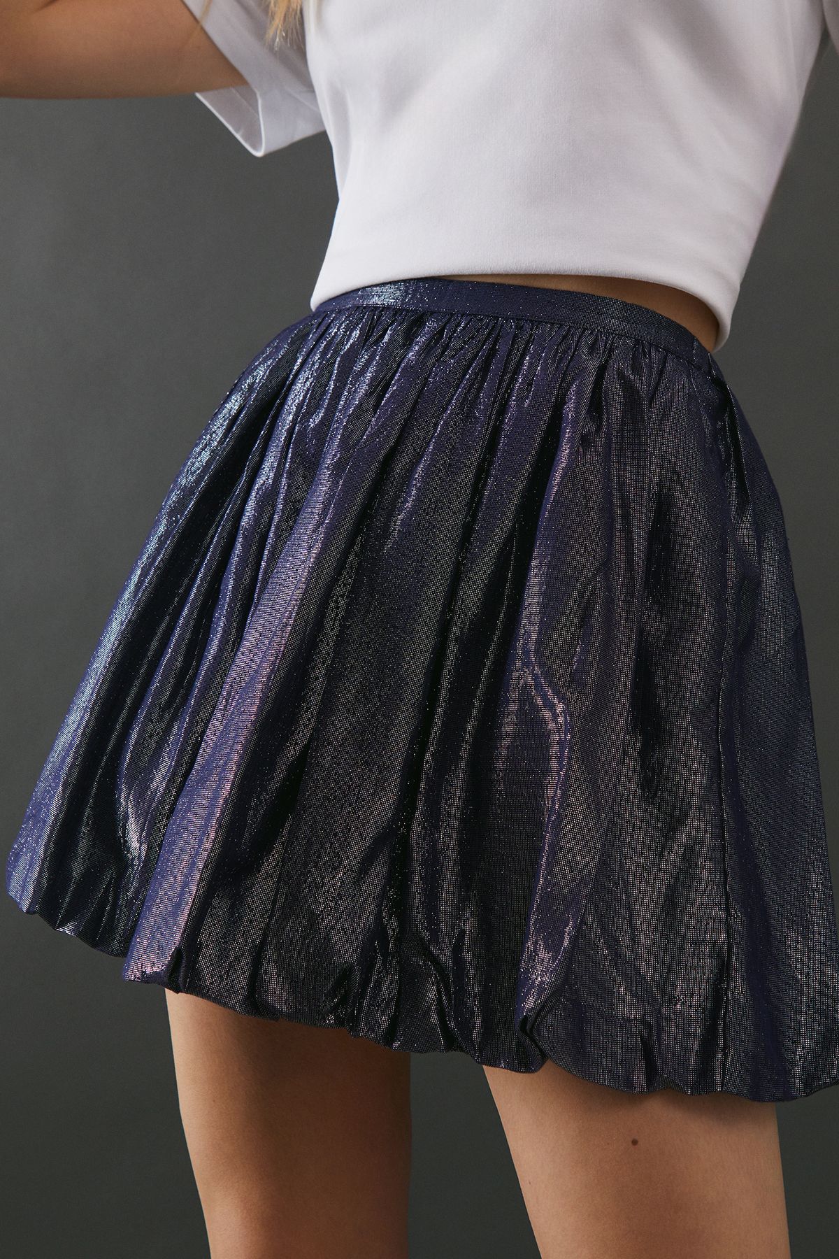 Warehouse Womens Metallic Puff Ball Mini Skirt - Navy - Size 12 UK