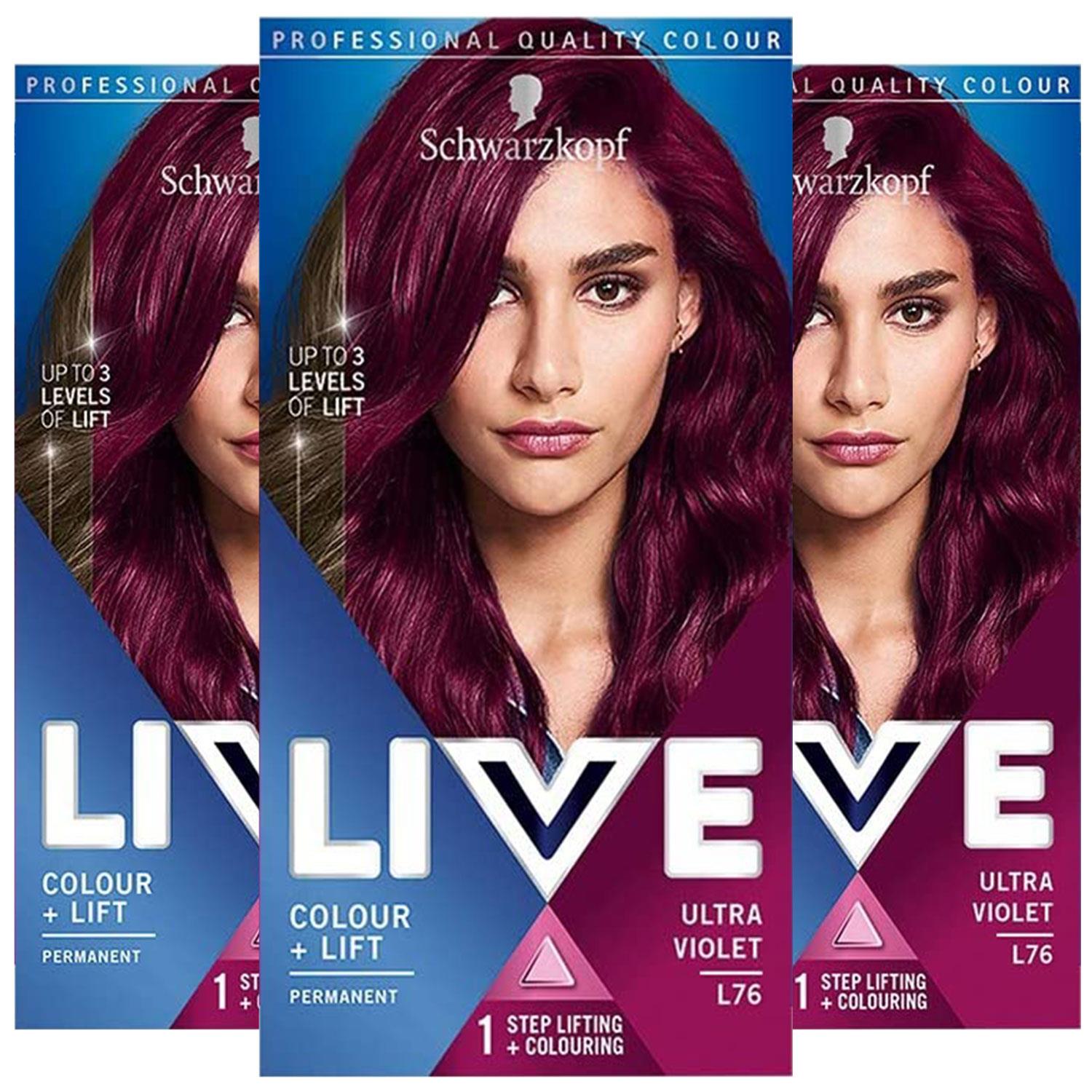 Schwarzkopf Womens 3x LIVE Ultra Violet Permanent Hair Dye, Colour + Lift L76 - Red - One Size