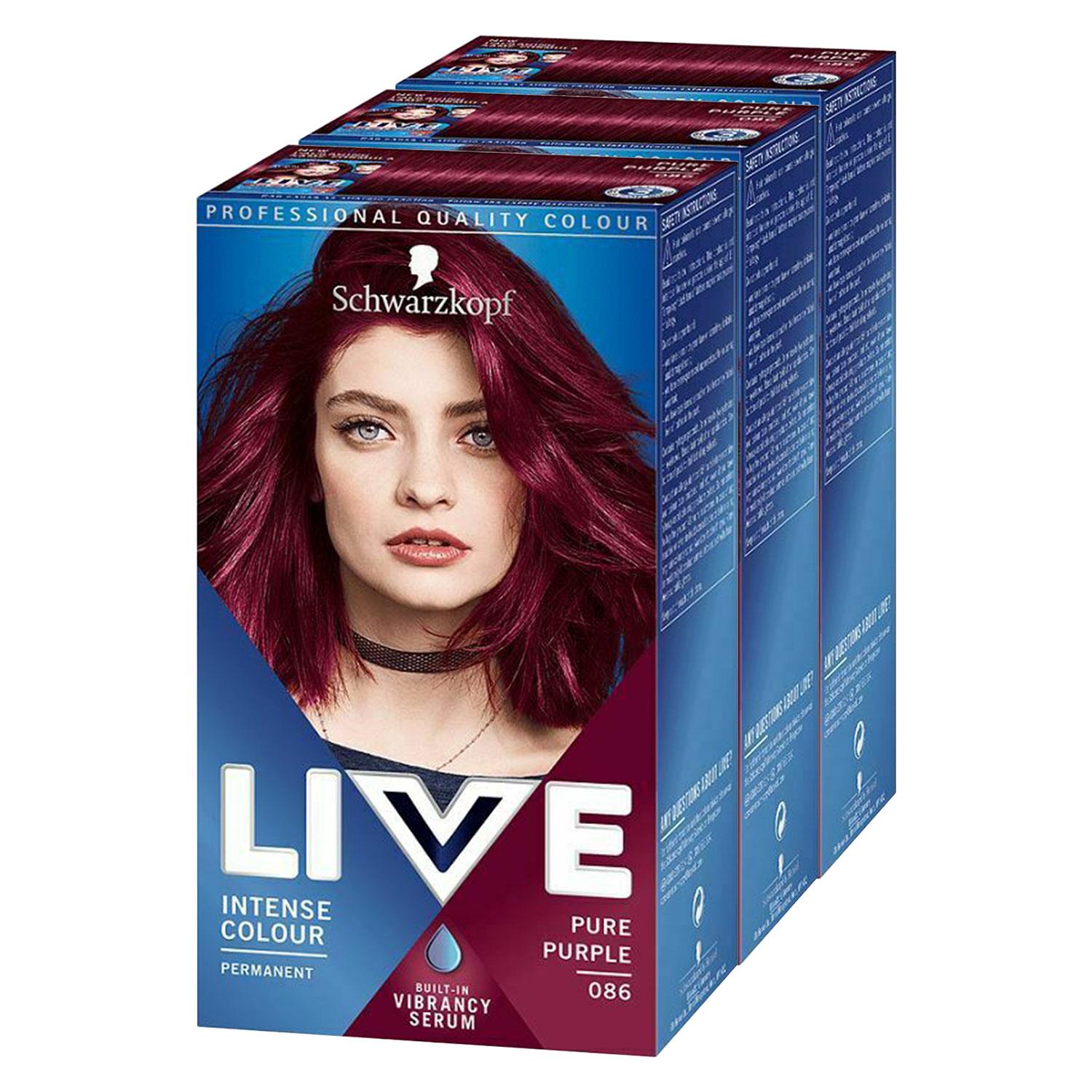 Schwarzkopf Womens 3x Live Intense Permenant Colour Pure Purple 086 with Vibrancy Serum - Cream - One Size