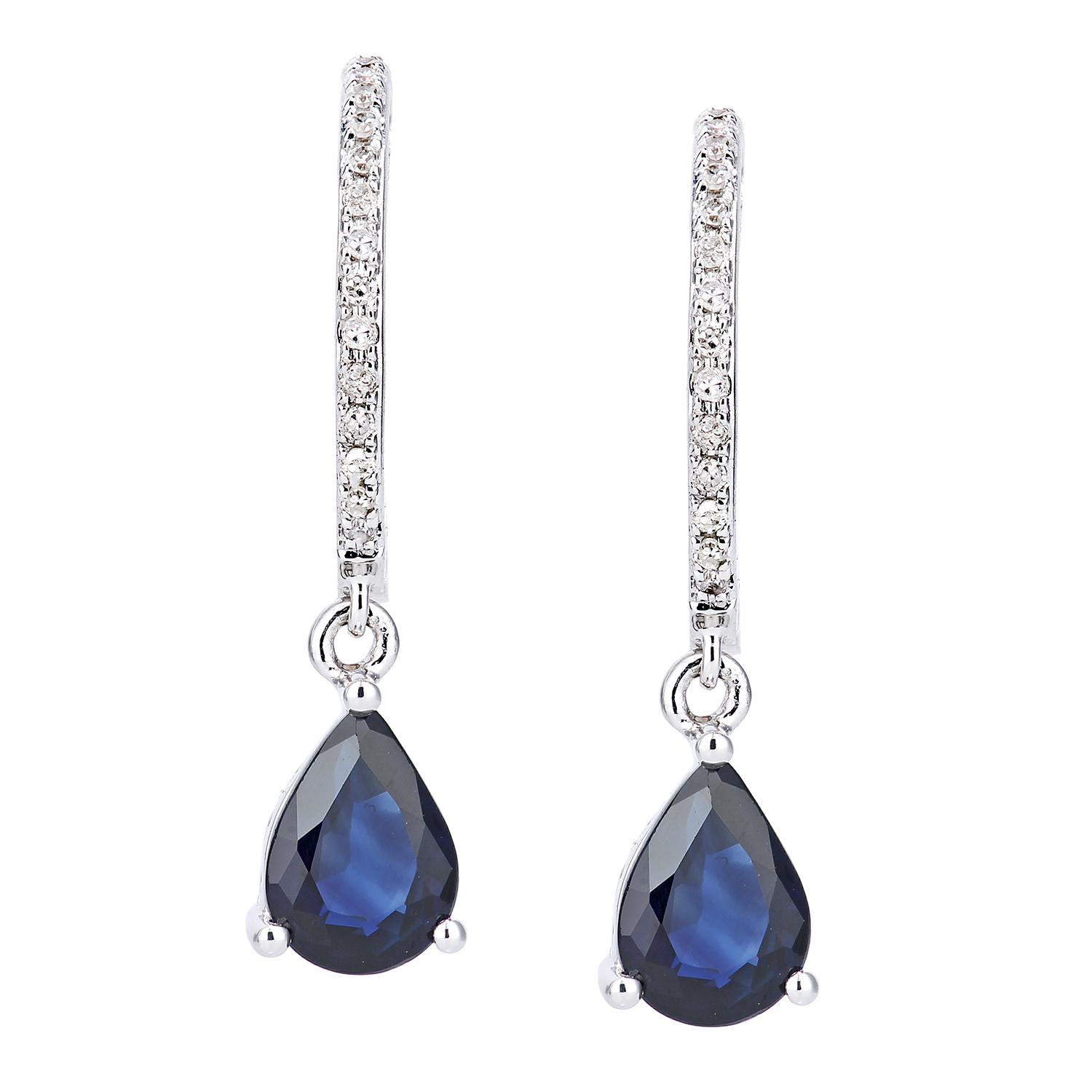 Diamant L'Eternel Womens 18ct White Gold Diamond and Sapphire Dangle Drop Hoop Earings - One Size