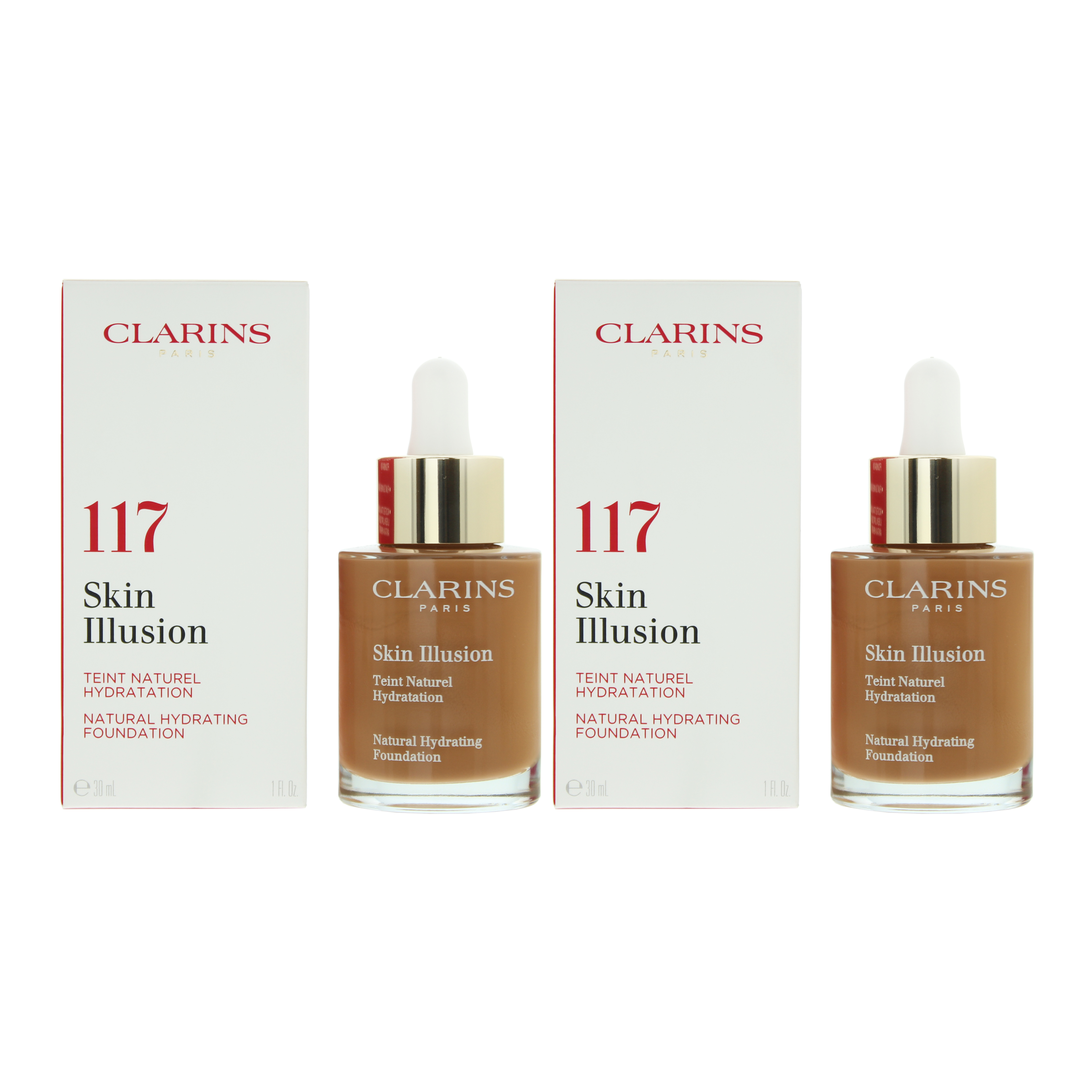 Clarins Womens Skin Illusion Natural Hydrating Foundation 30ml - 117 Hazelnut x 2 - NA - One Size