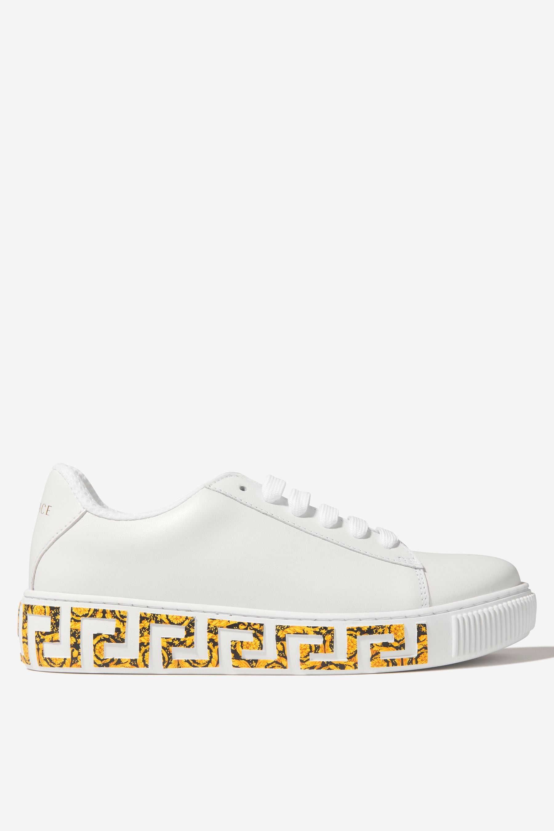 Versace Childrens Unisex Kids Leather La Greca Trainers - White - Size UK 12.5 Kids