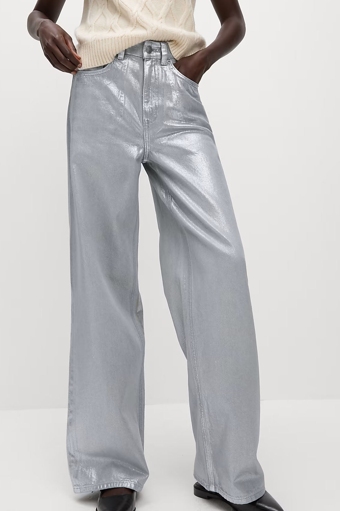 Secret Label Womens Metallic Wide Leg Jeans - Silver - Size 20 Short