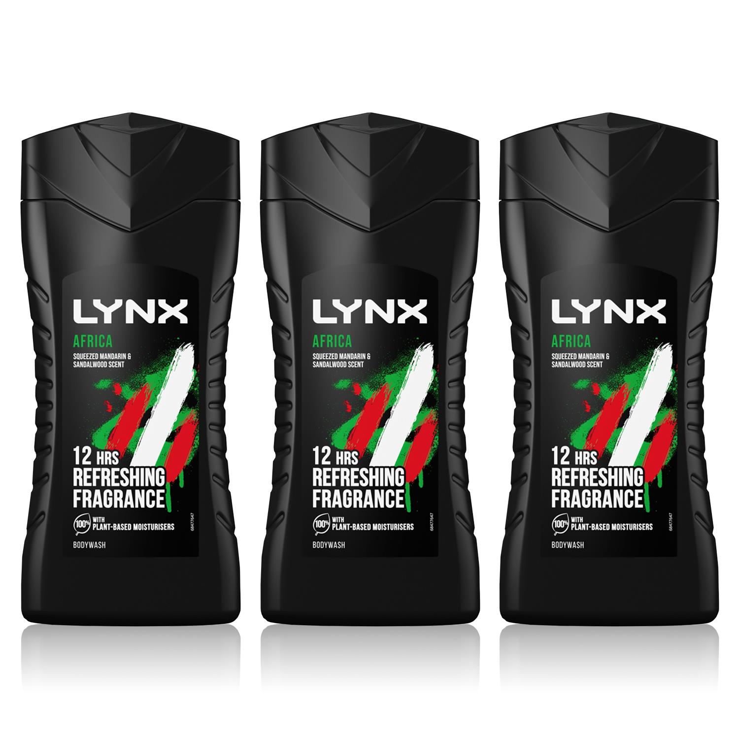 Lynx Mens Africa 12-H Refreshing Fragrance Shower Gel Body Wash for Men, 3x225ml - NA - One Size