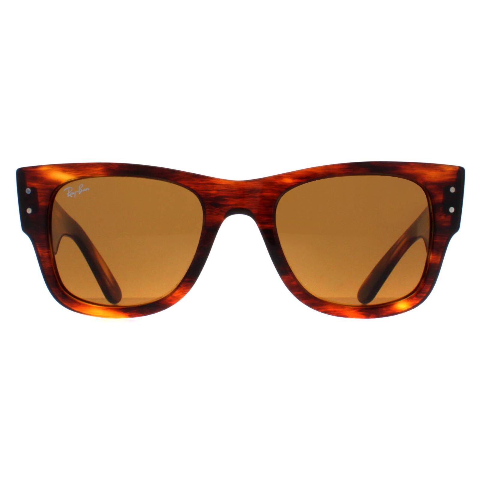 Ray-Ban Square Unisex Polished Striped Havana Brown RB0840S Mega Wayfarer - One Size