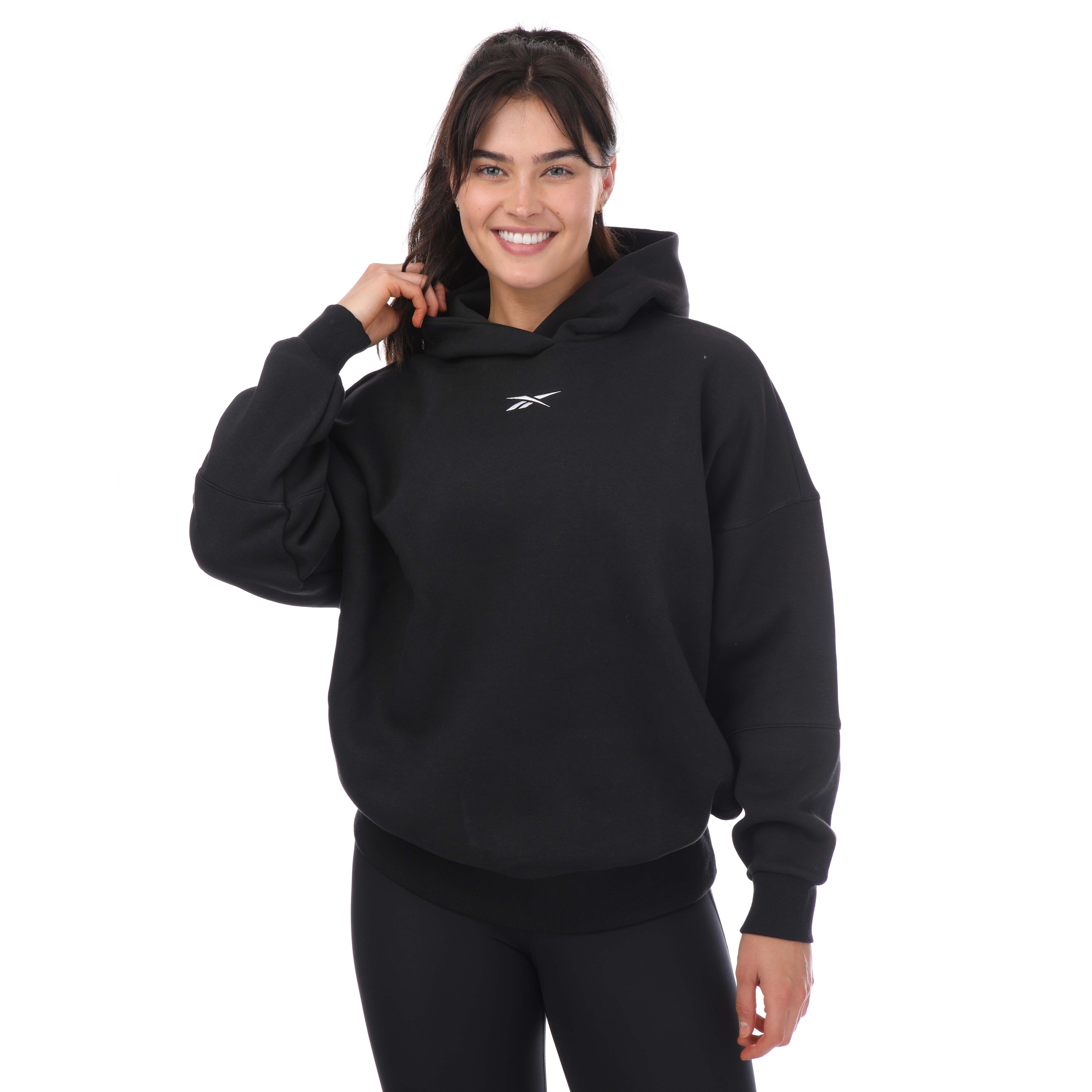 Reebok Womenss Lux Oversized Hoody in Black Cotton - Size UK 4-6 (Womens)