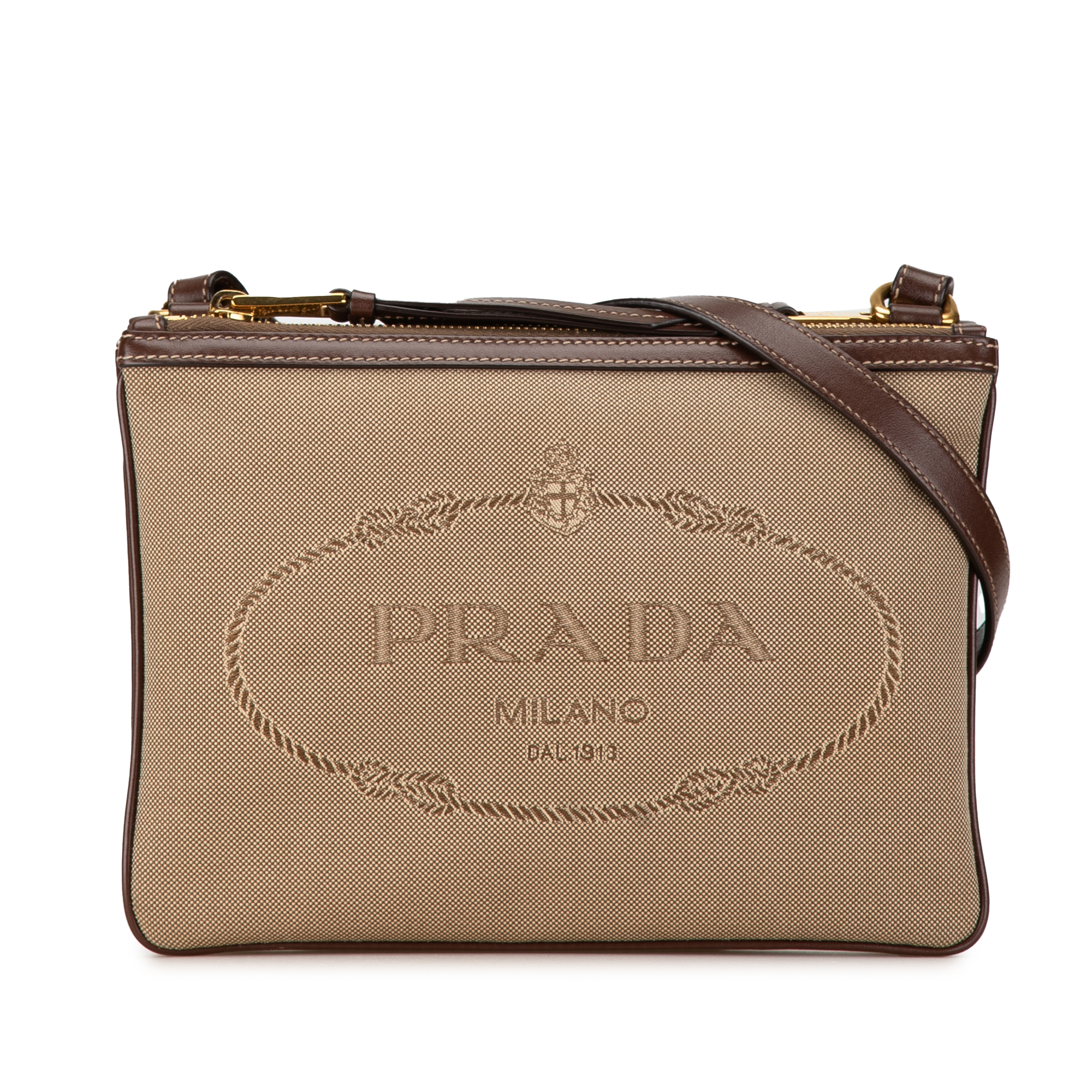 Prada Pre-owned Womens Vintage Canapa Logo Double Zip Crossbody Brown - Beige Canvas (archived) - One Size