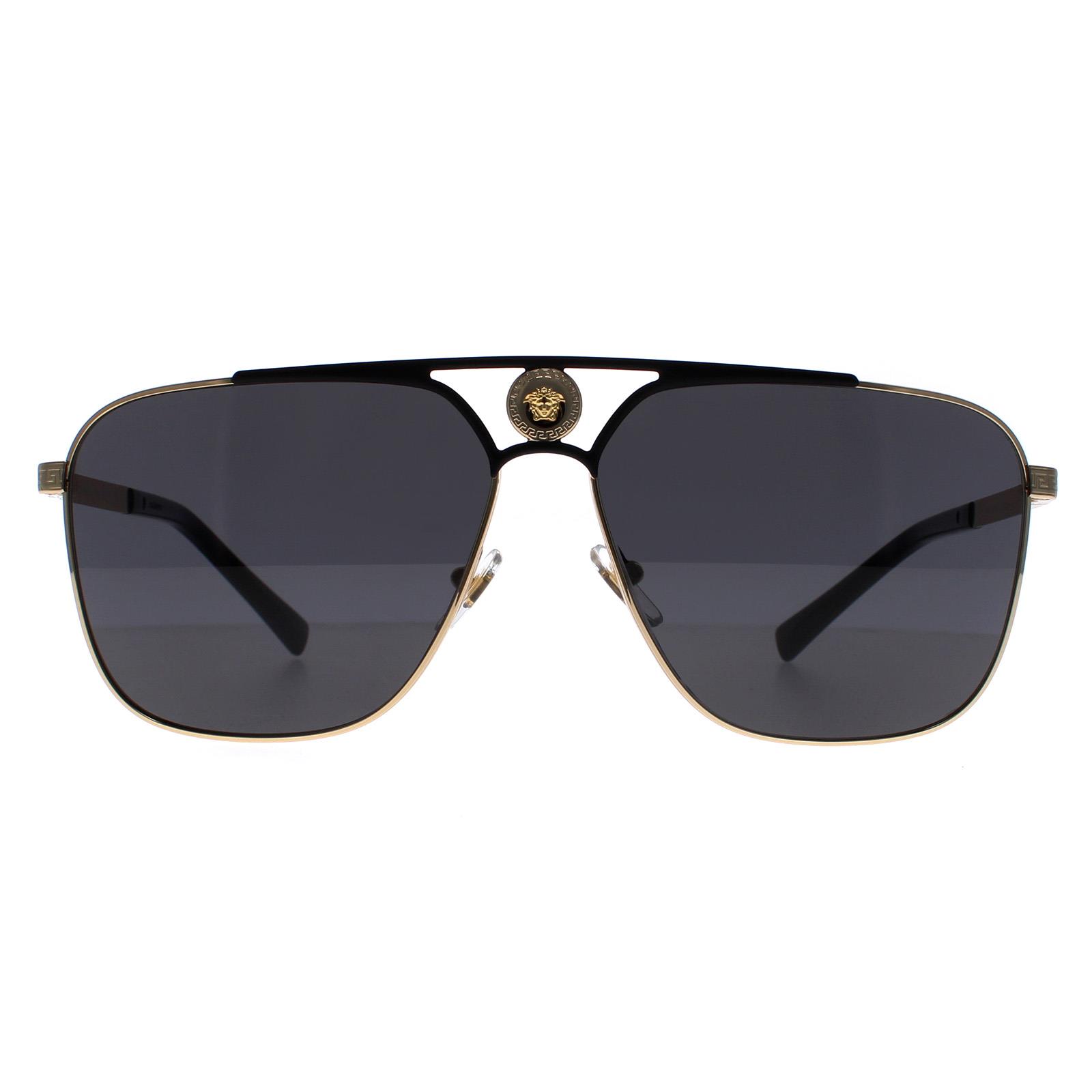 Versace Rectangle Mens Gold and Matte Black Dark Grey VE2238 Metal - One Size