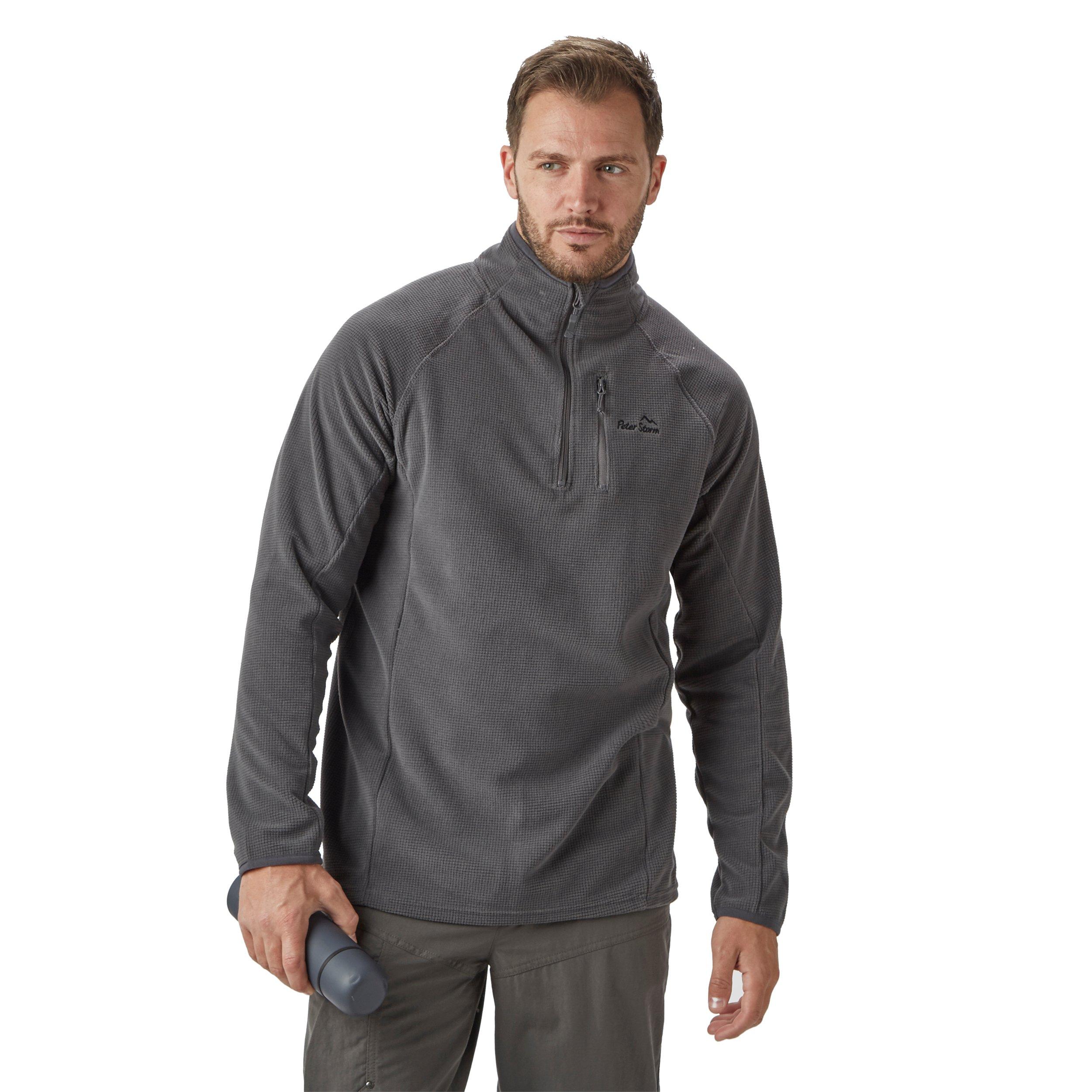 Peter Storm Mens Grid Mid-weight Half-Zip Fleece Mid-layer for Walking and Hiking - Grey - Size Large