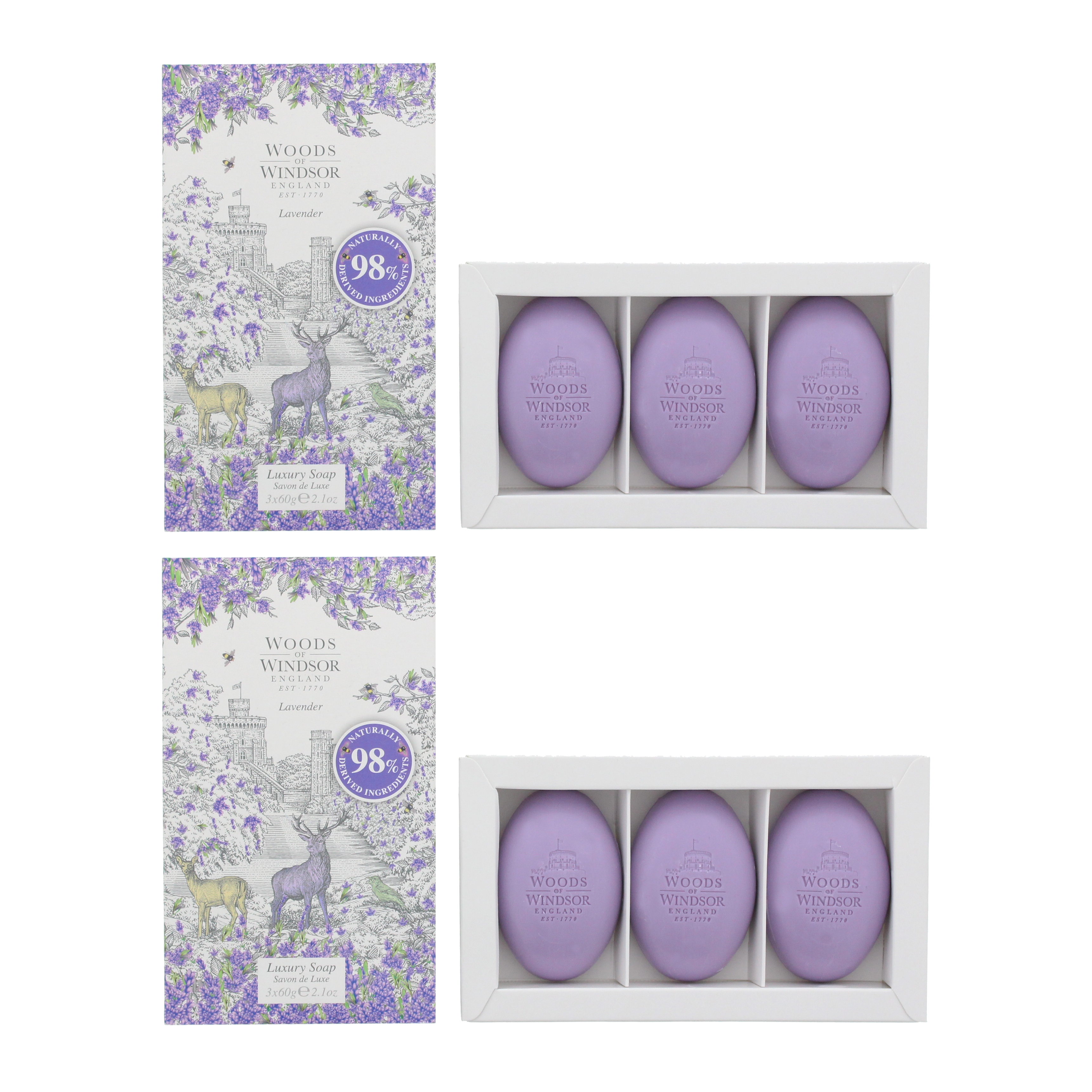 Woods Of Windsor Womens Lavender Luxury Soap 3 x 60g x 2 - NA - One Size