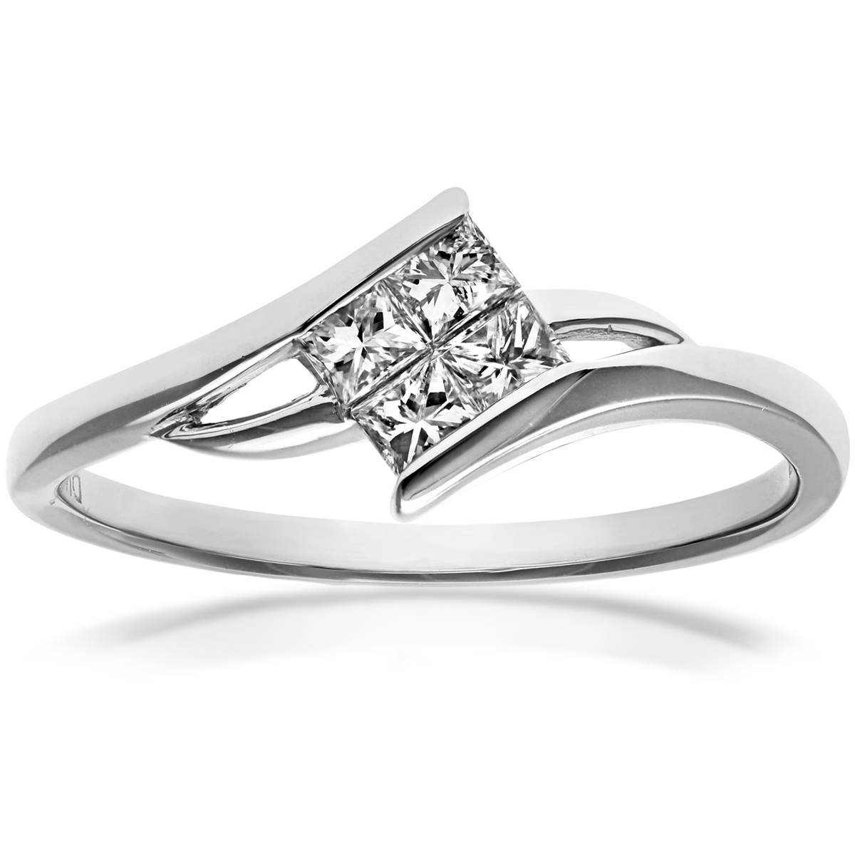 Diamant L'Eternel Womens 18ct White Gold 0.25ct Princess Cut Diamonds Solitare Look Crosover Ring - Size P