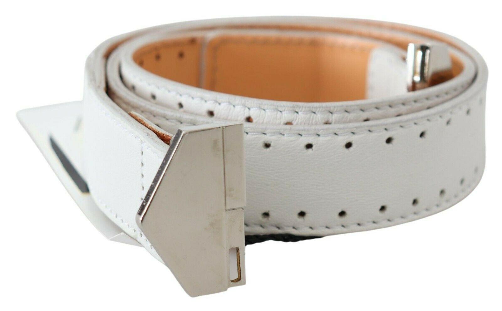 GF Ferre Womens Classic Leather Belt with Silver-tone Hardware - - White - Size 85 cm