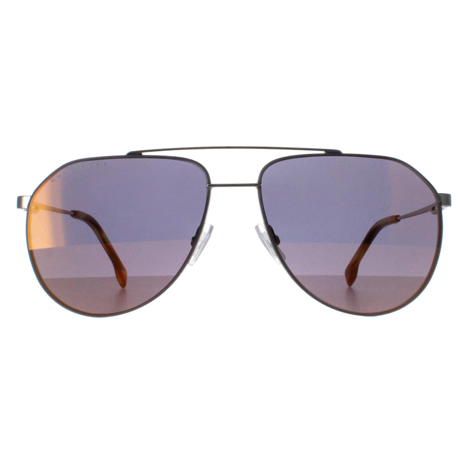 Hugo Boss Aviator Mens Ruthenium Brown Gold Mirror 1326/S - Grey Metal - One Size