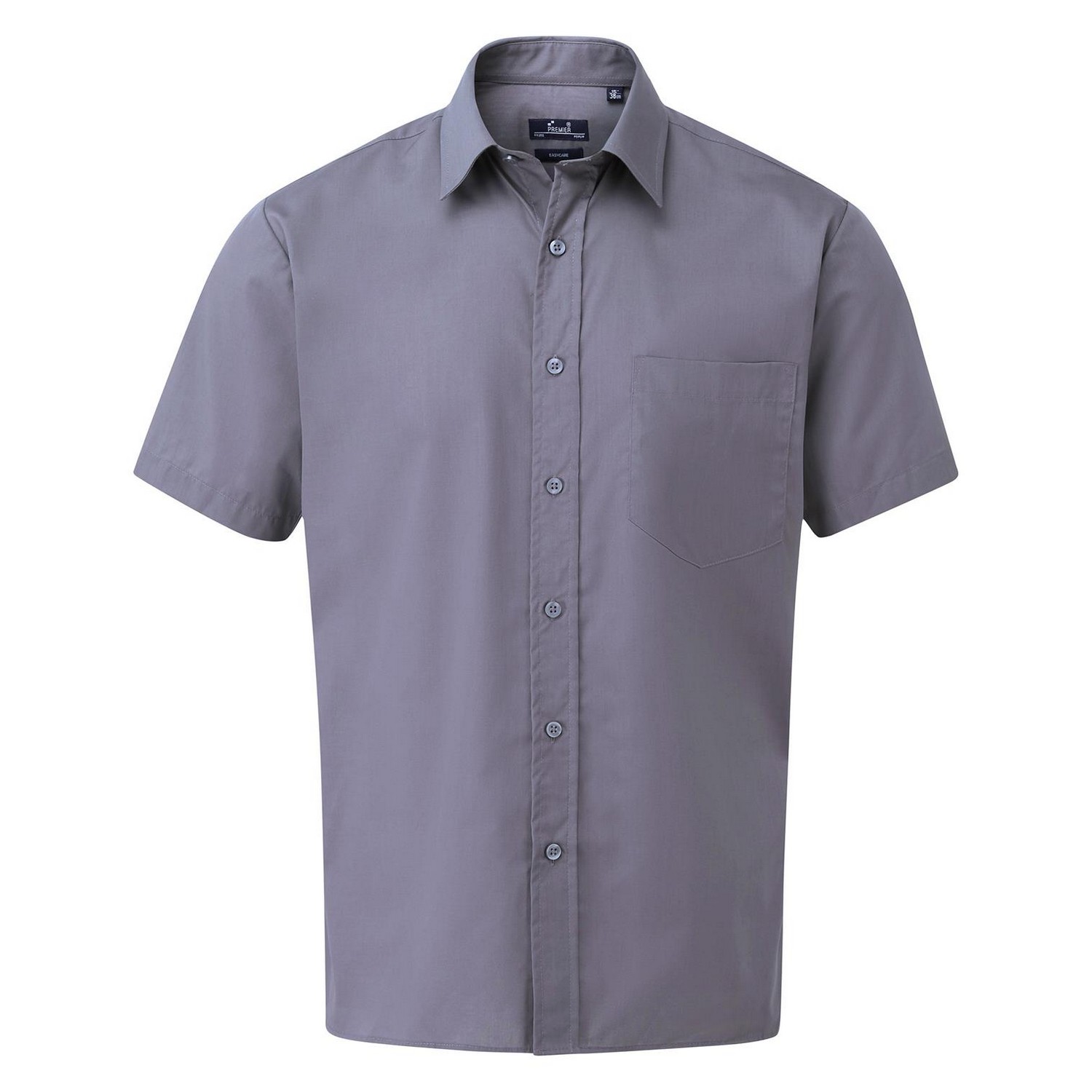 Premier Mens Short Sleeve Poplin Shirt (Steel) - Grey - Size 23