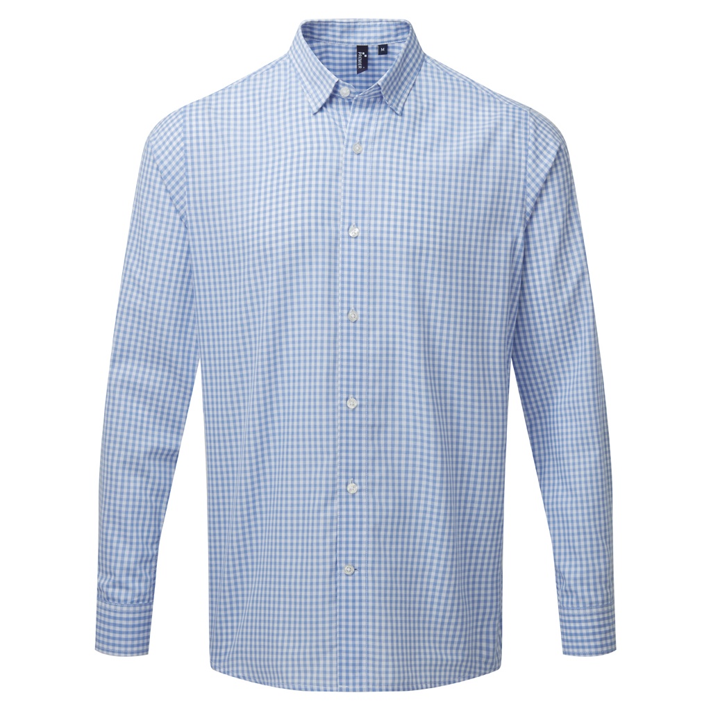 Premier Mens Maxton Check Long Sleeve Shirt (Light Blue/White) - Blue & White - Size 3XL