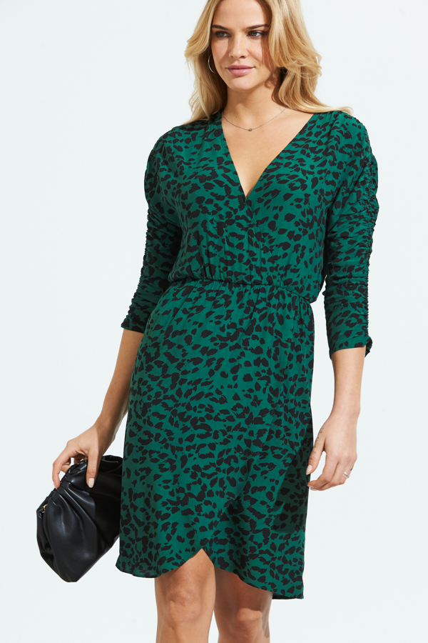 Sosandar Womens Green Leopard Print Faux Wrap Dress - Size 6 UK