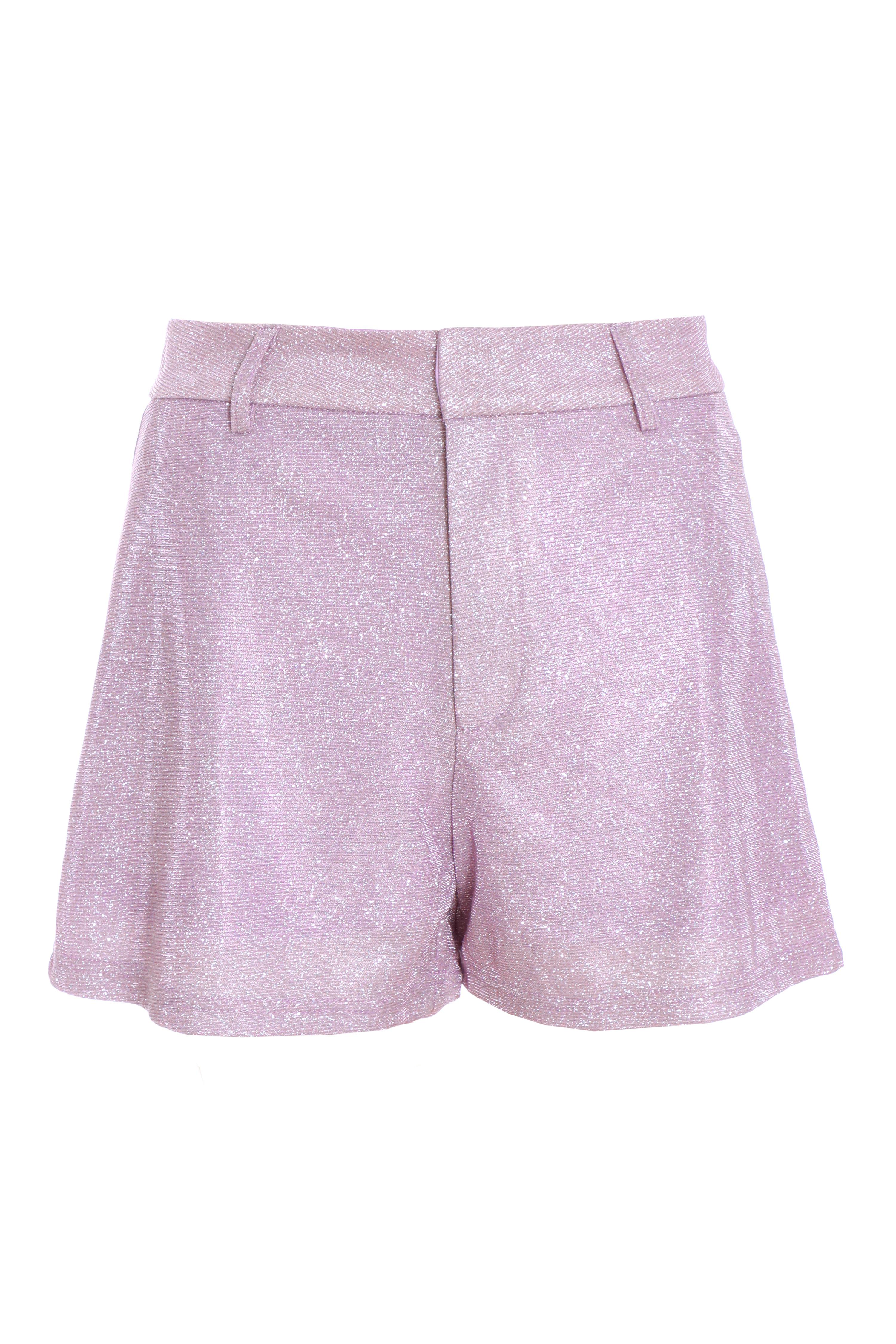 Quiz Womens Lilac Glitter Tailored Shorts - Purple - Size 14 UK