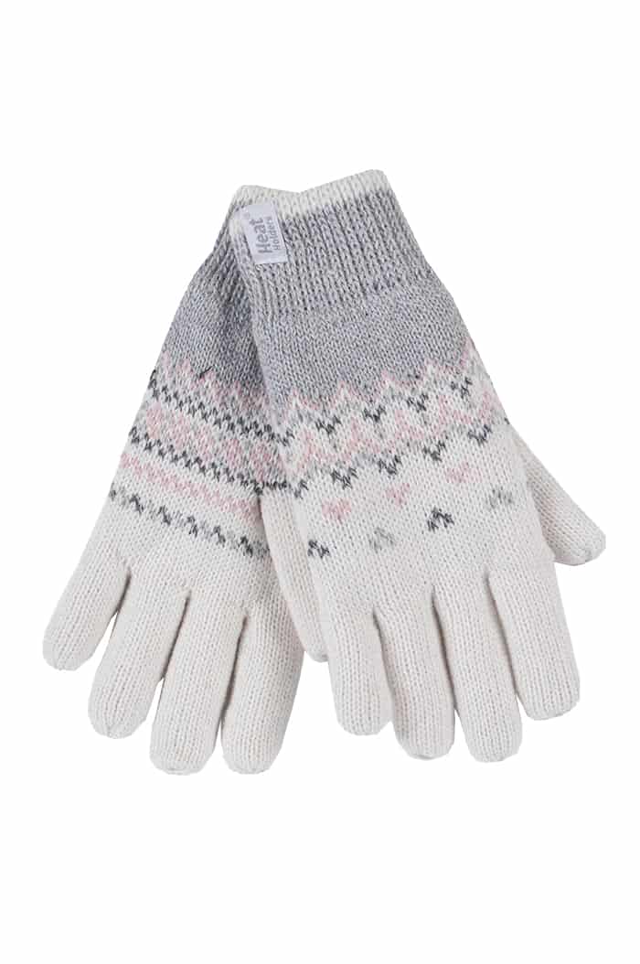 Heat Holders - Womens Nordic Fleece Lined Thermal Gloves - Cream - Size Medium