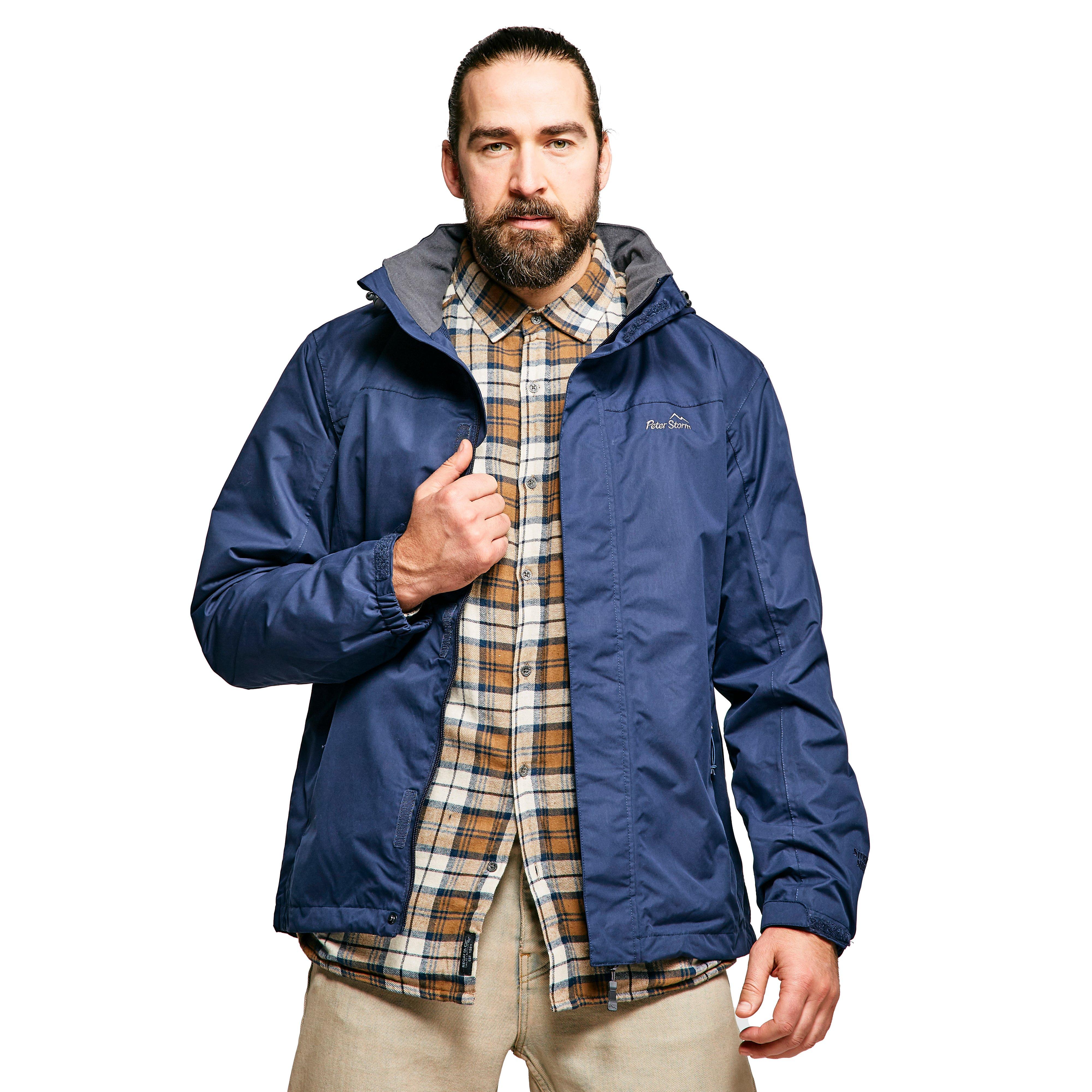 Peter Storm Mens Downpour 2-Layer Waterproof Jacket with Rollaway Hood, Hiking Raincoat - Navy - Size X-Large