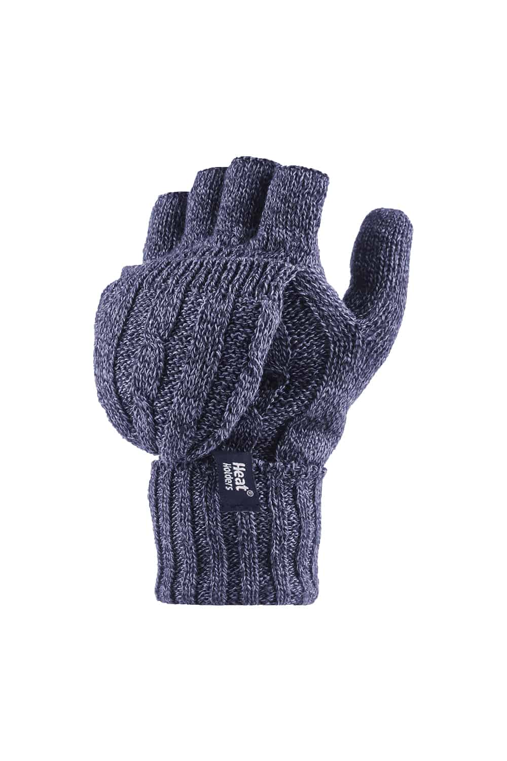 Heat Holders Womenss Thermal Converter Fingerless Cable Knit 2.3 tog Gloves - Blue Silk - One Size