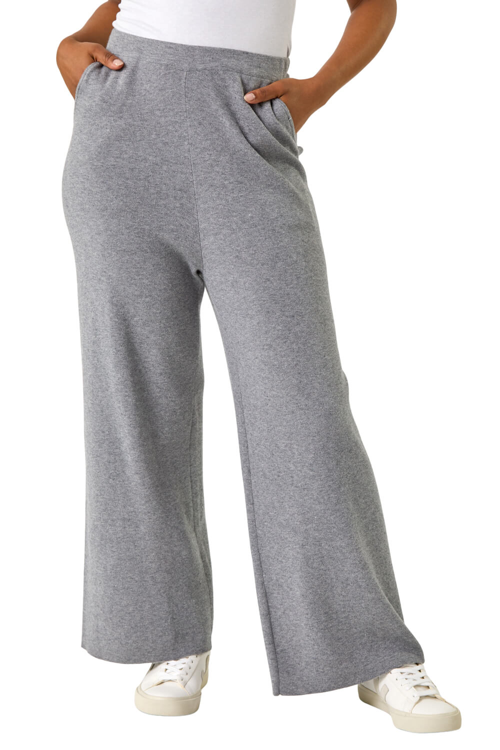 Roman Womens Petite Knitted Trouser - Grey - Size 16 UK