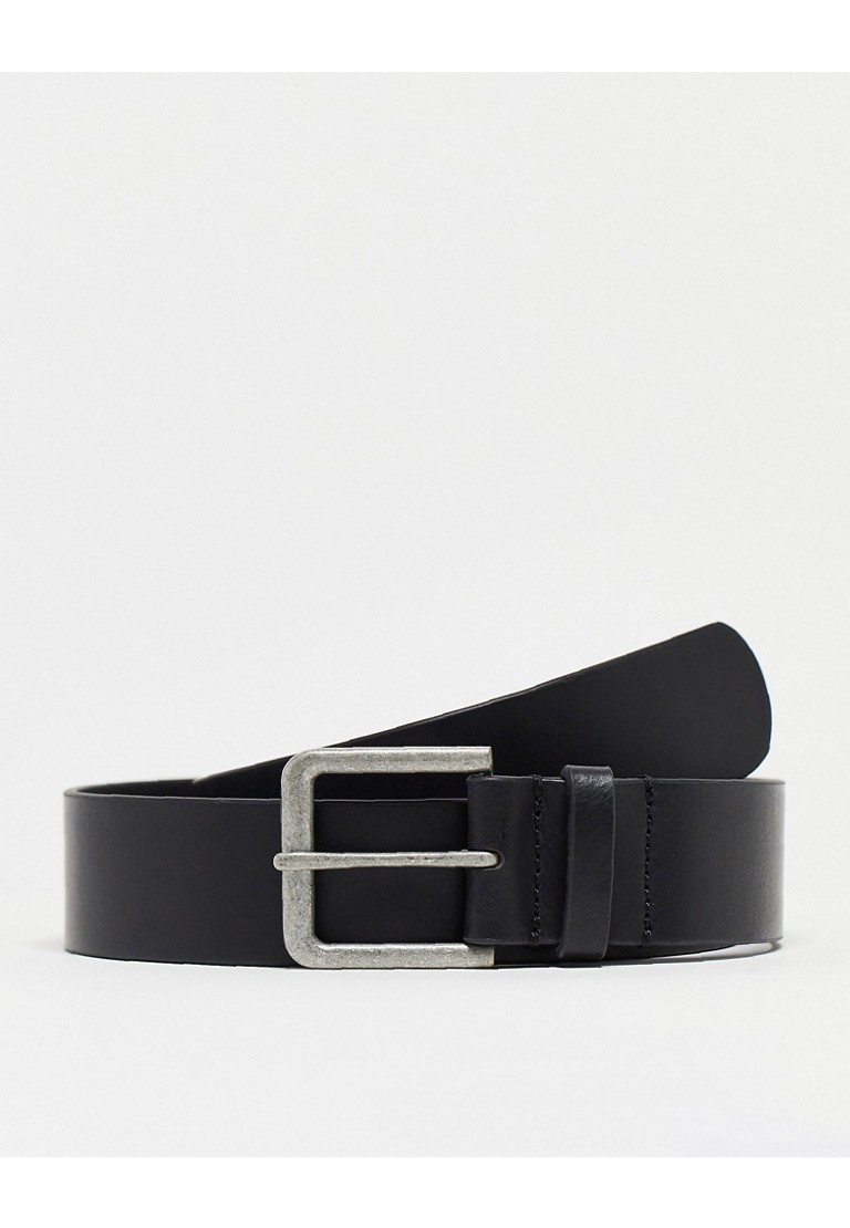 ASOS DESIGN Mens smart leather belt with burnished silver buckle in black - Size XXS/X-Small