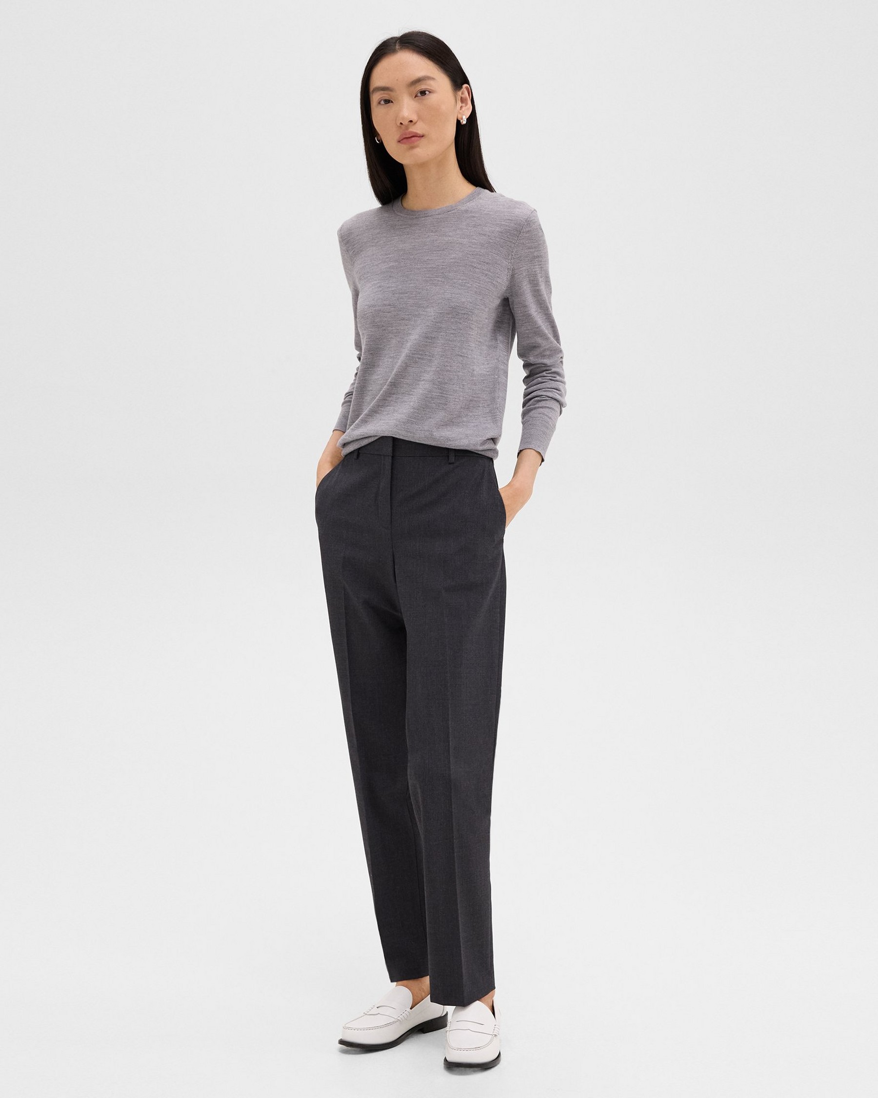 Theory Womens Treeca Full Length Pant in Good Wool in Charcoal Melange material_wool1 - Size 8 UK