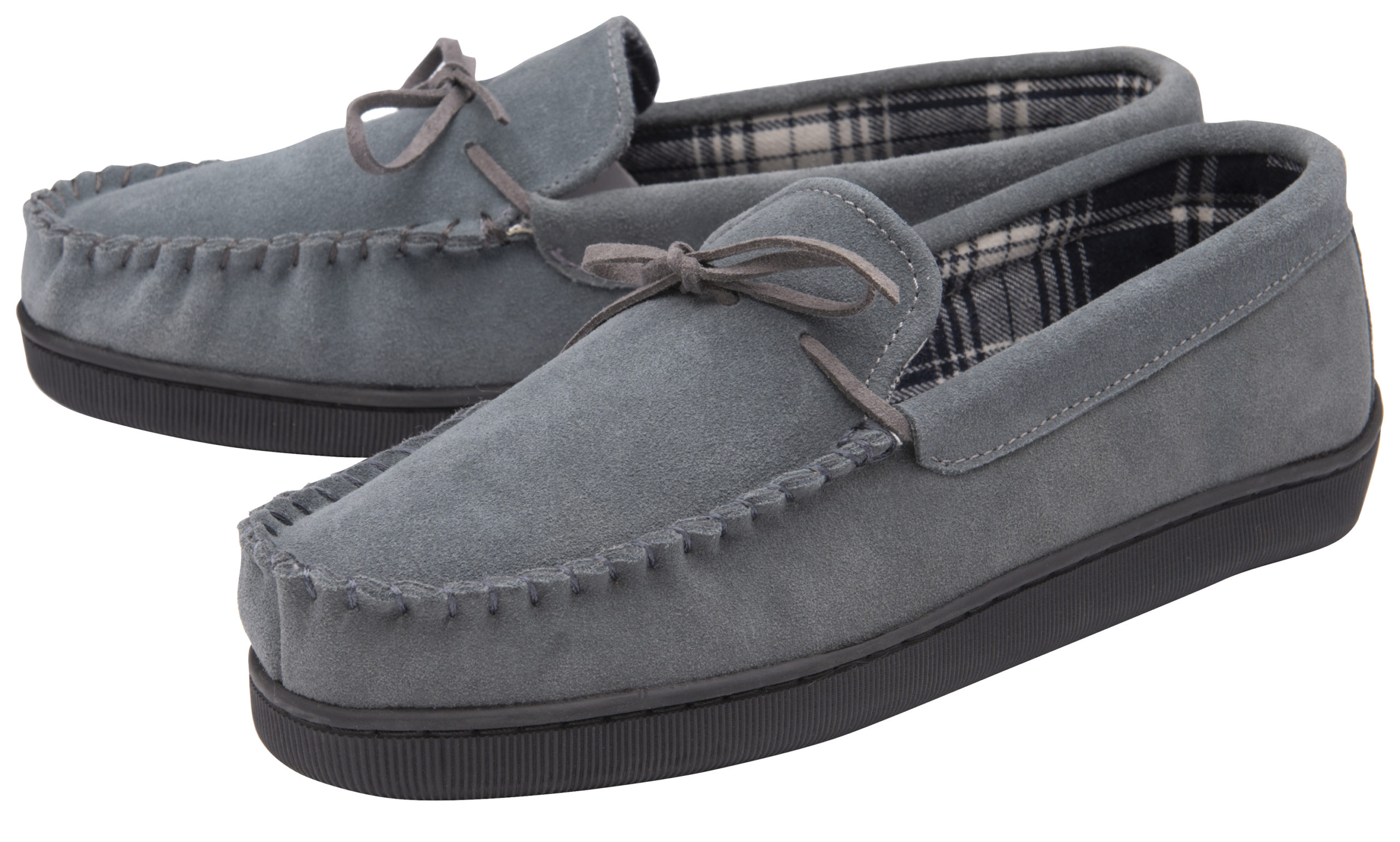 Dunlop - Mens Real Suede Leather Fleece Lined Moccasin Slippers (12, Grey) - Size 11 (UK Shoe)