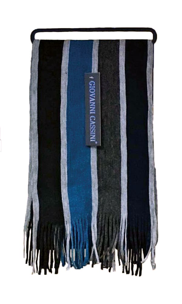 Giovanni Cassini Mens Italian Inspired Warm Knitted Striped Winter Scarf One Size - Grey - One Size